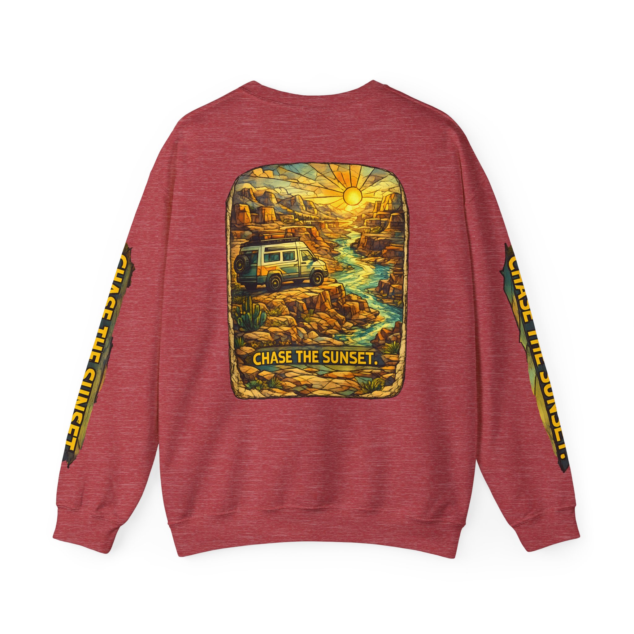 Unisex Heavy Blend™ Crewneck Sweatshirt — "Chase The Sunset" Design Cubic-Line