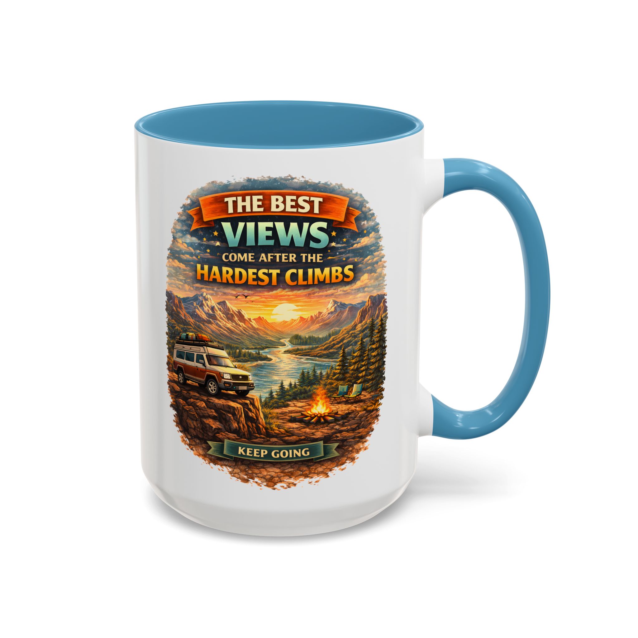 Accent Coffee Mug (11, 15oz) — "The Best Views" Design Scenic-Line