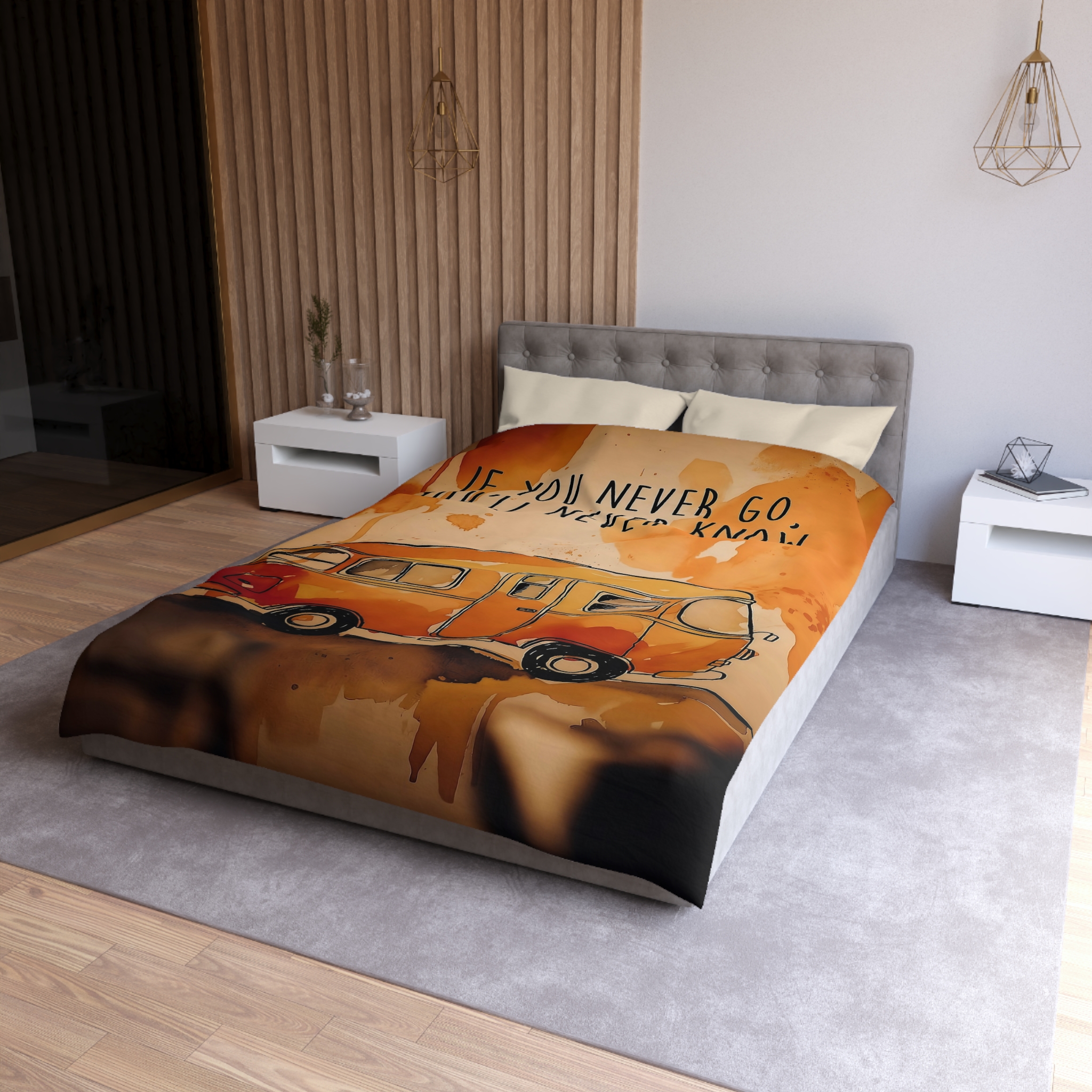 Duvet Cover - 'If You Never Go, You'll Never Know' Orange Camper Adventurer Bedding