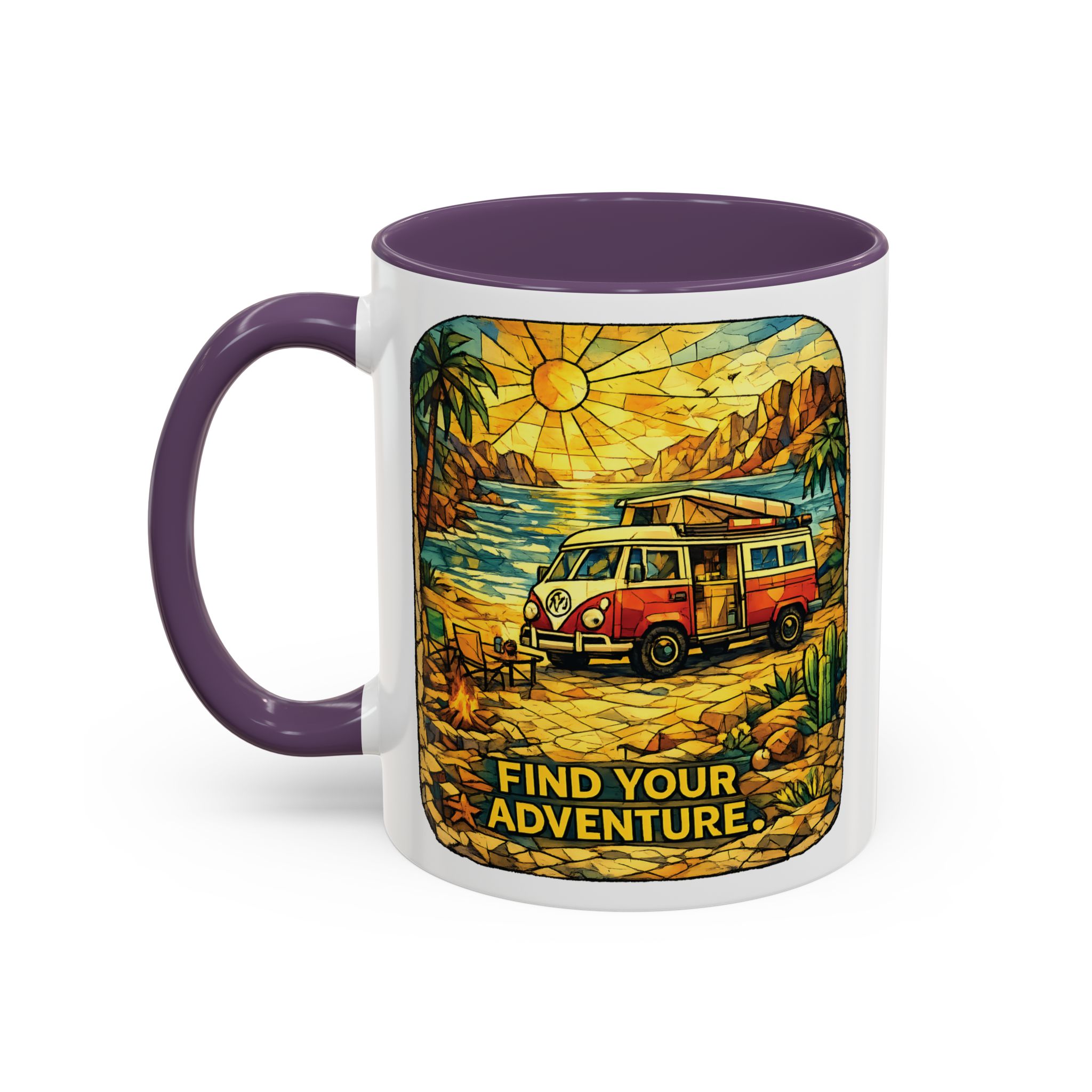 Accent Coffee Mug (11, 15oz) — ""Find Your Adventure"" Design Cubic-Line