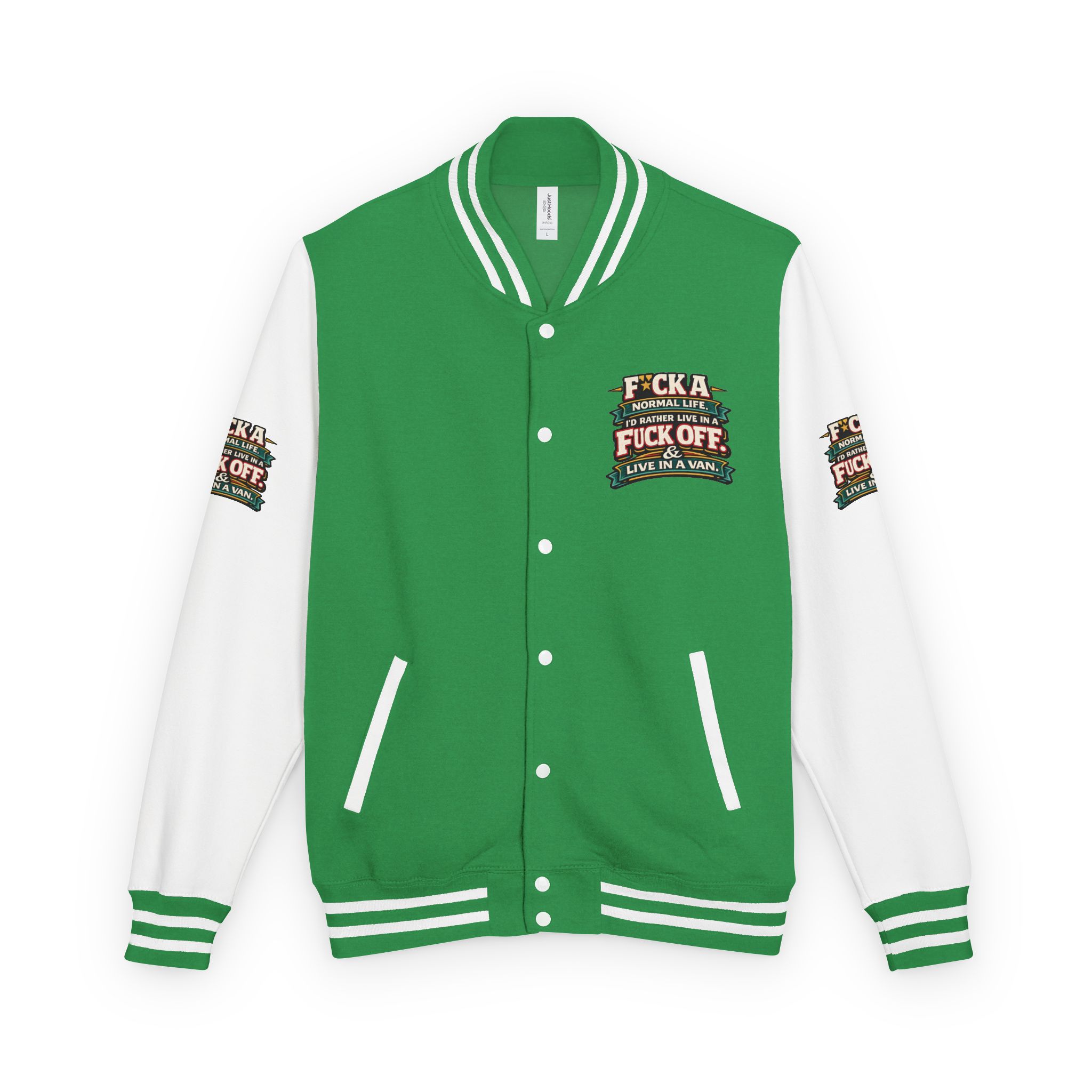 Unisex Heavyweight Letterman Jacket — "Fuck A Normal Life" Design F**K-Line