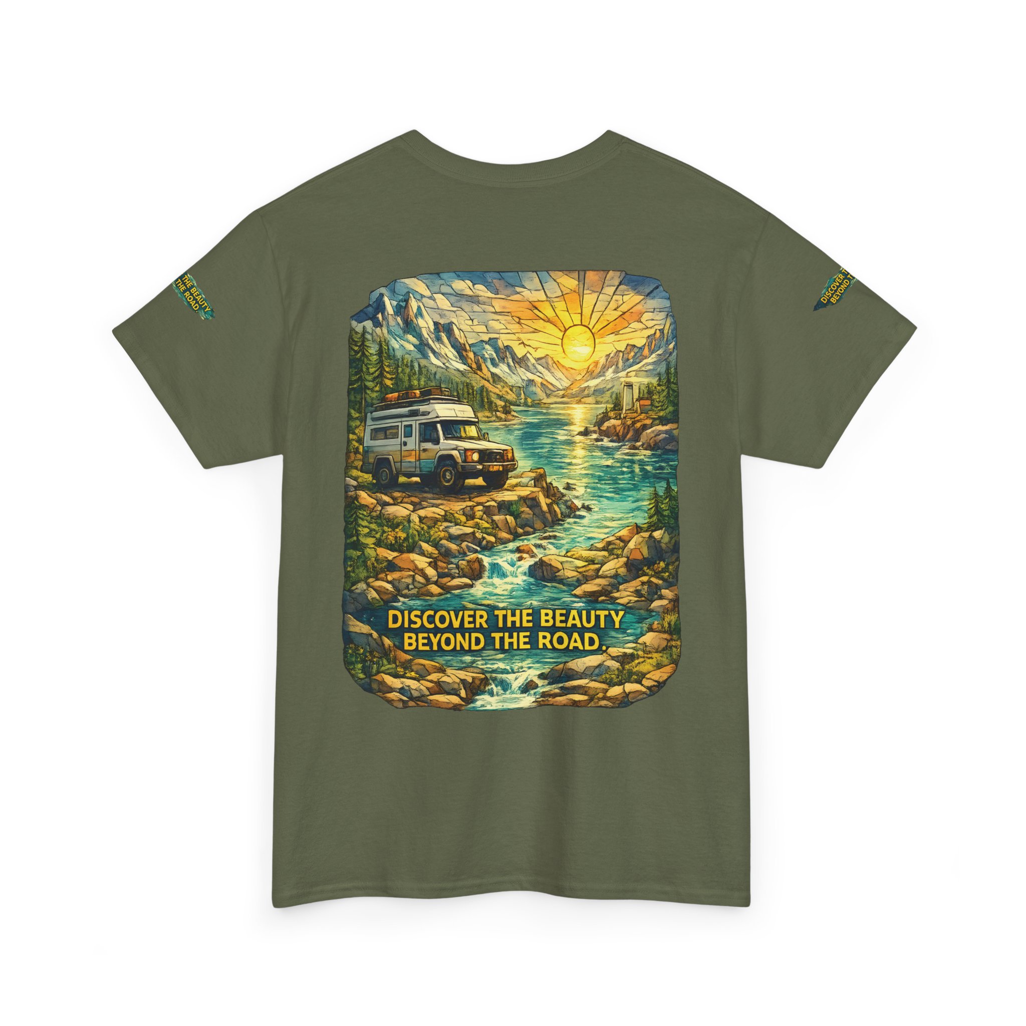 Unisex Heavy Cotton Tee — "Discover The Bieuty Beyond The Road" Design Cubic-Line