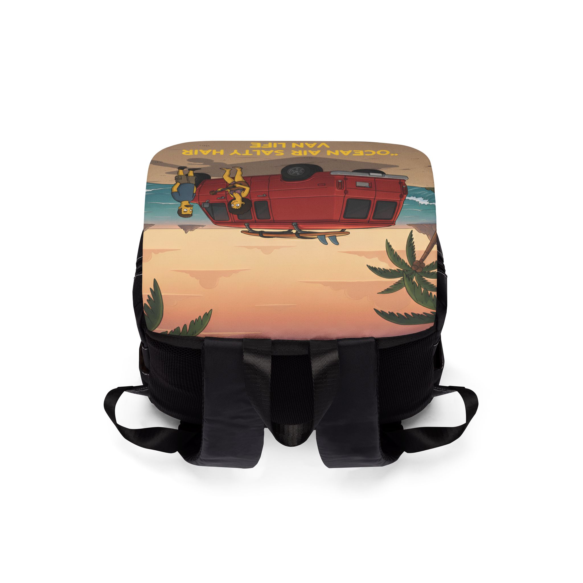 Unisex Casual Shoulder Backpack — "Ocean Air Salty Hair Van Life" Design Sitcom-Line