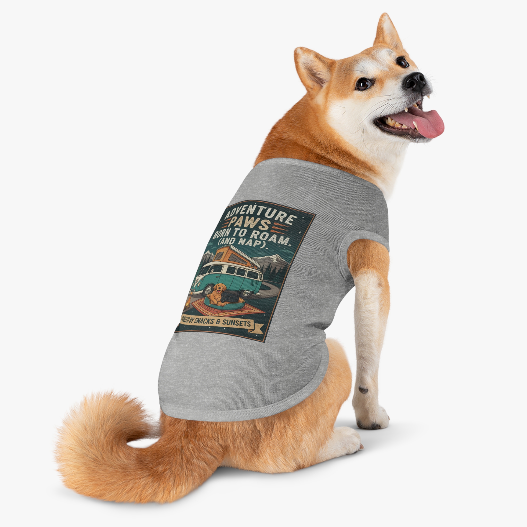 Pet Tank Top — "Adventure Paws Born to Roam (And Nap)" Camping Dog Shirt