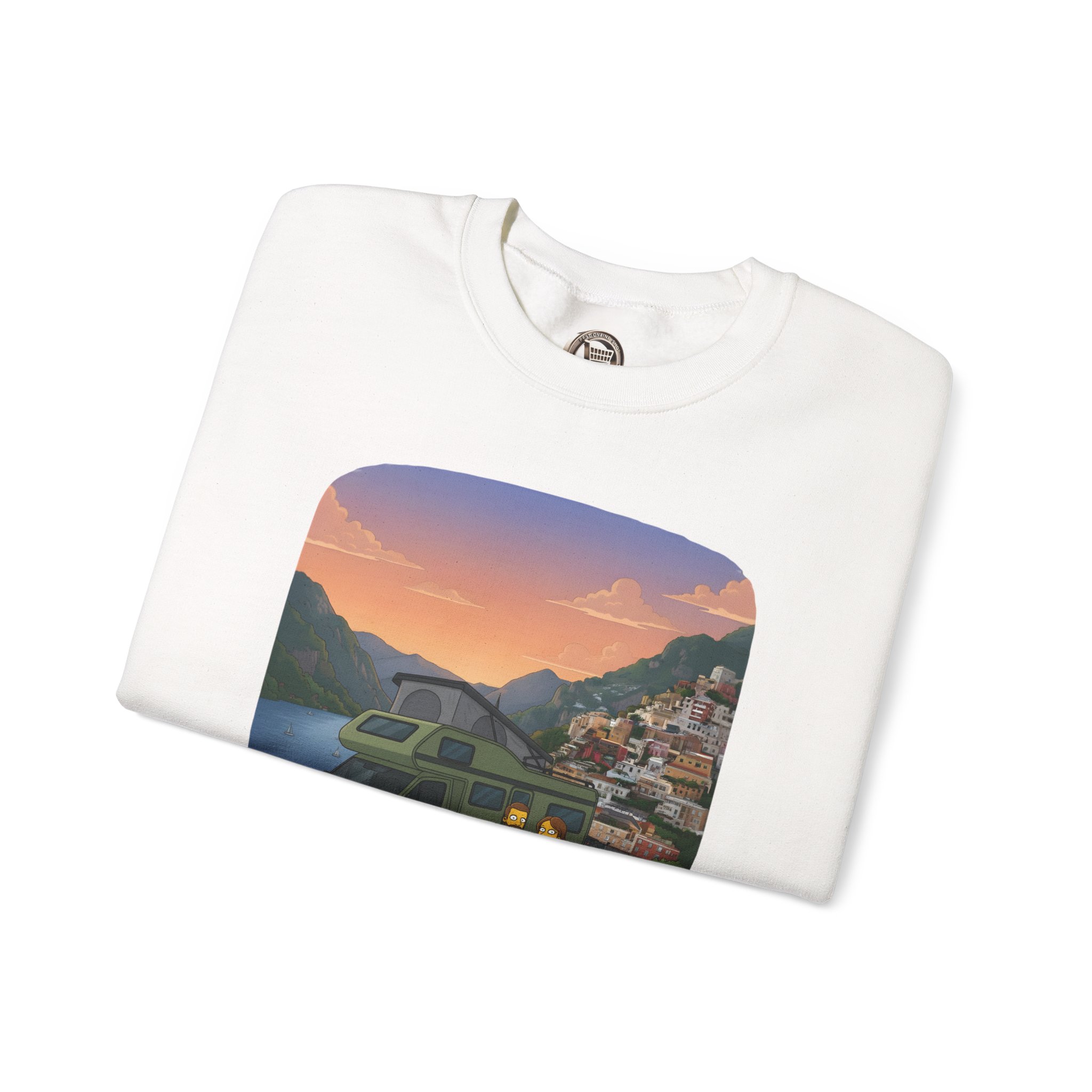 Unisex Heavy Blend™ Crewneck Sweatshirt — "Mountain Air And Alpine Adventure"" Design Sitcom-Line