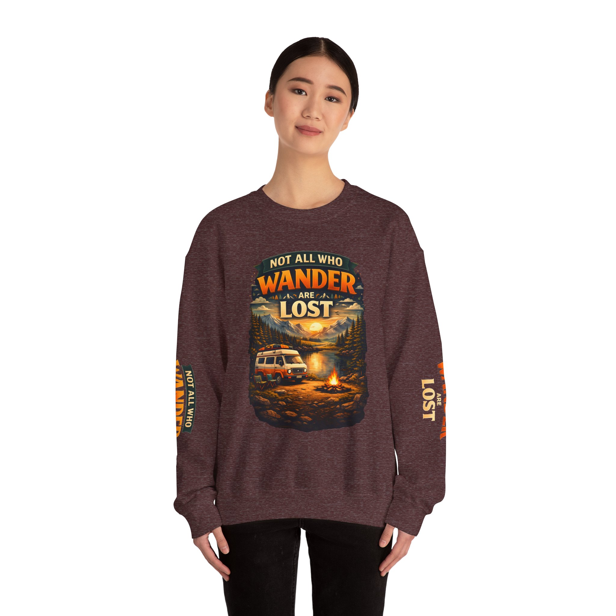Unisex Heavy Blend™ Crewneck Sweatshirt — "Not All Who Wander Are Lost" Design Scenic-Line