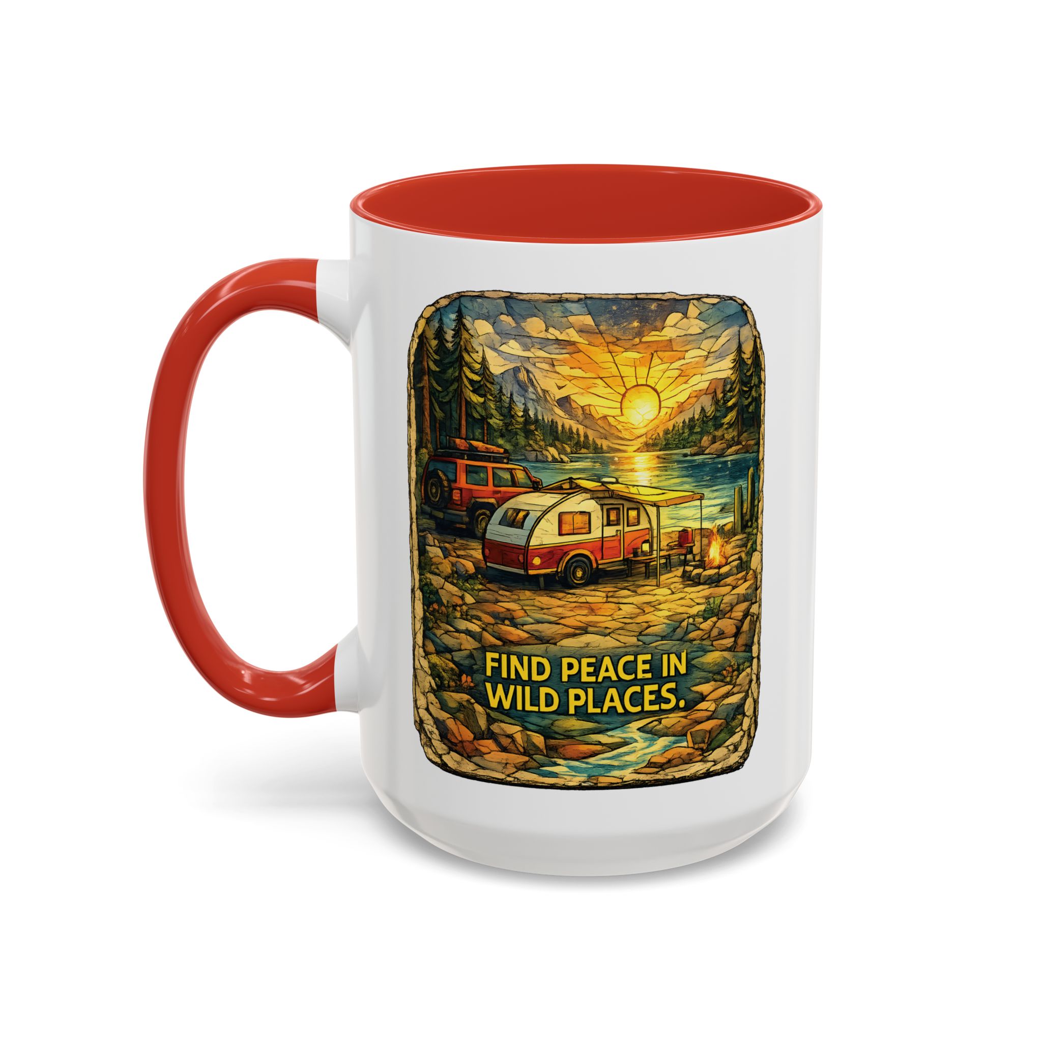 Accent Coffee Mug (11, 15oz) — "Find Peace In Wild Places" Design Cubic-Line