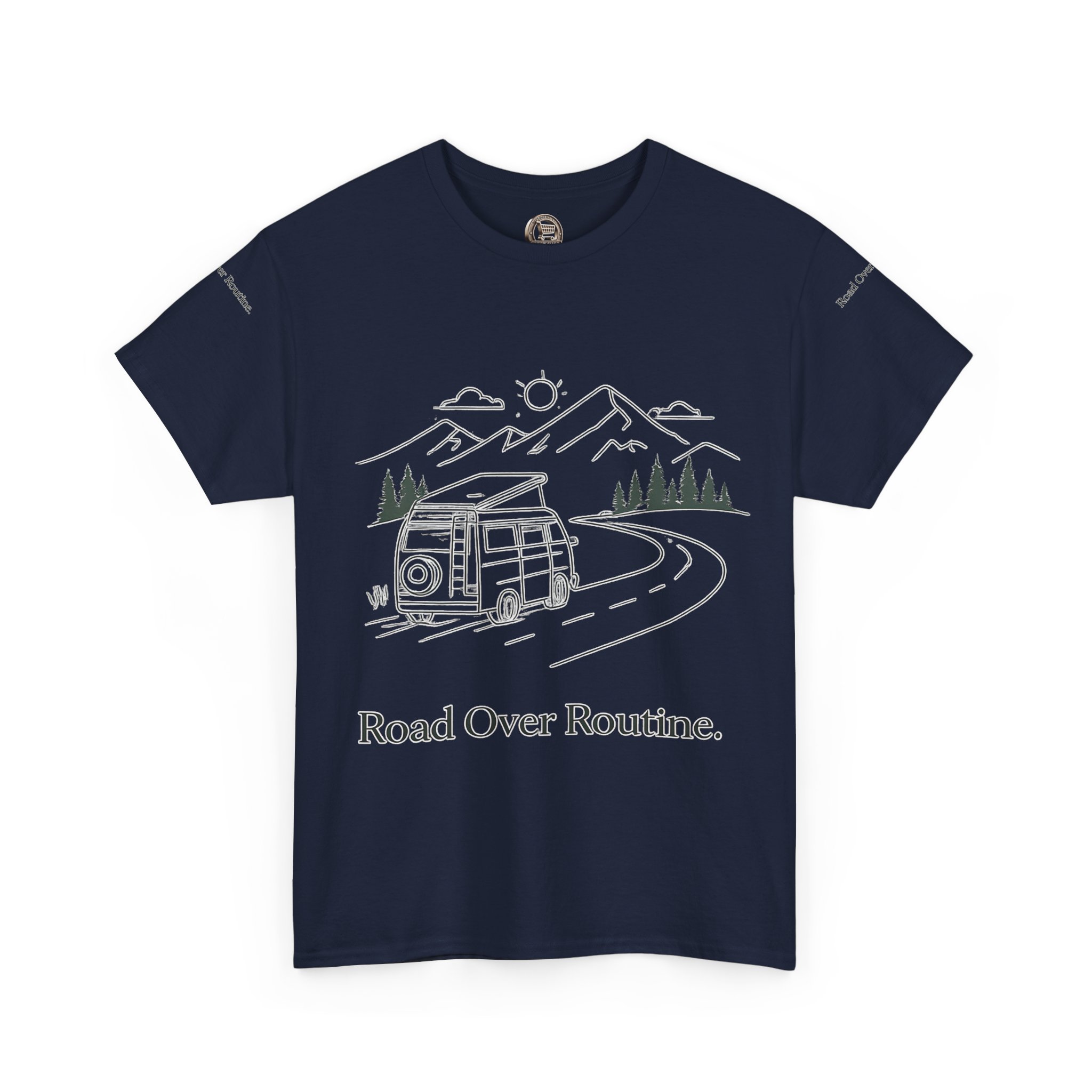 Unisex Heavy Cotton Tee — "Road Over Routine" Design Minimal-Line