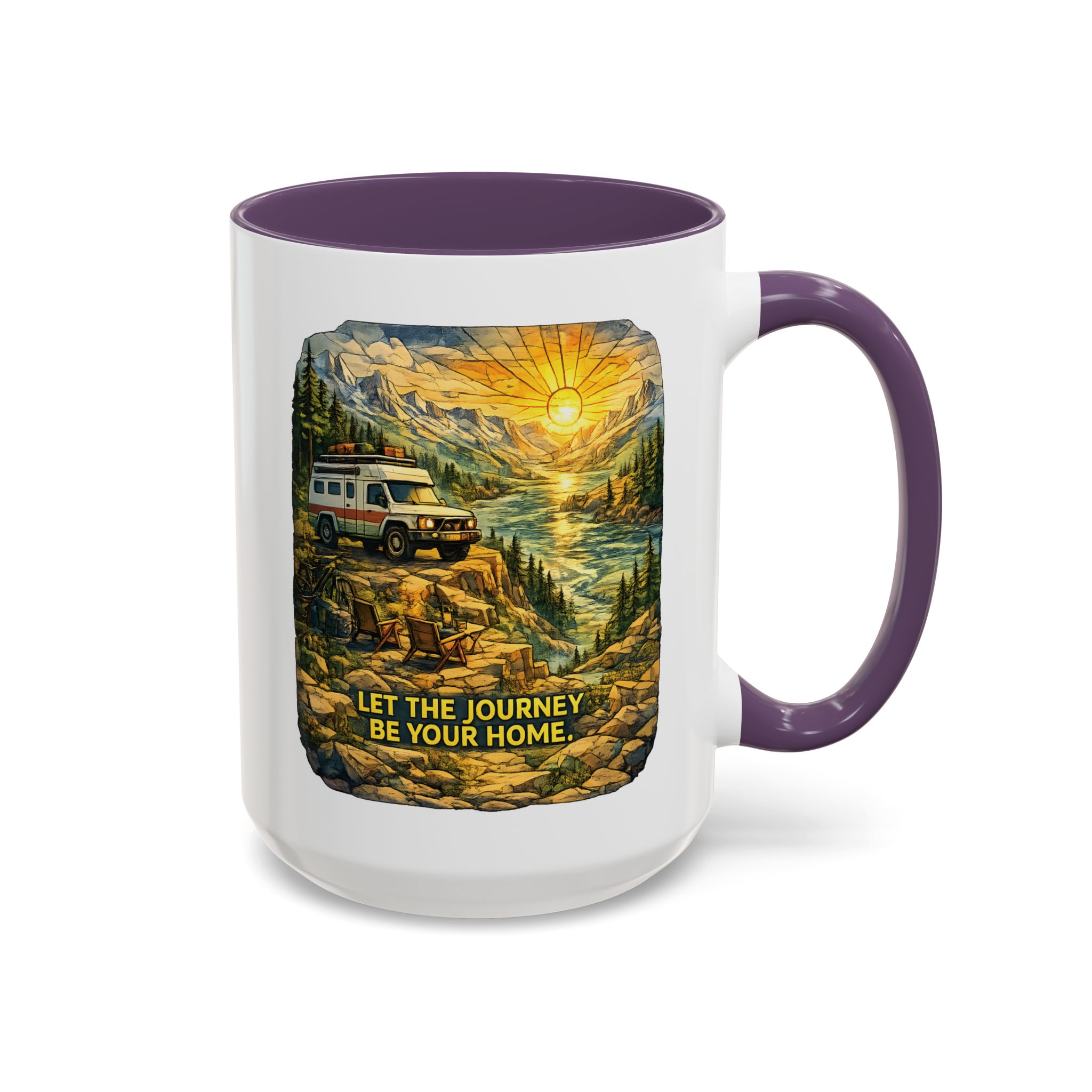 Accent Coffee Mug (11, 15oz) — "Let The Journey Be Your Home" Design Cubic-Line