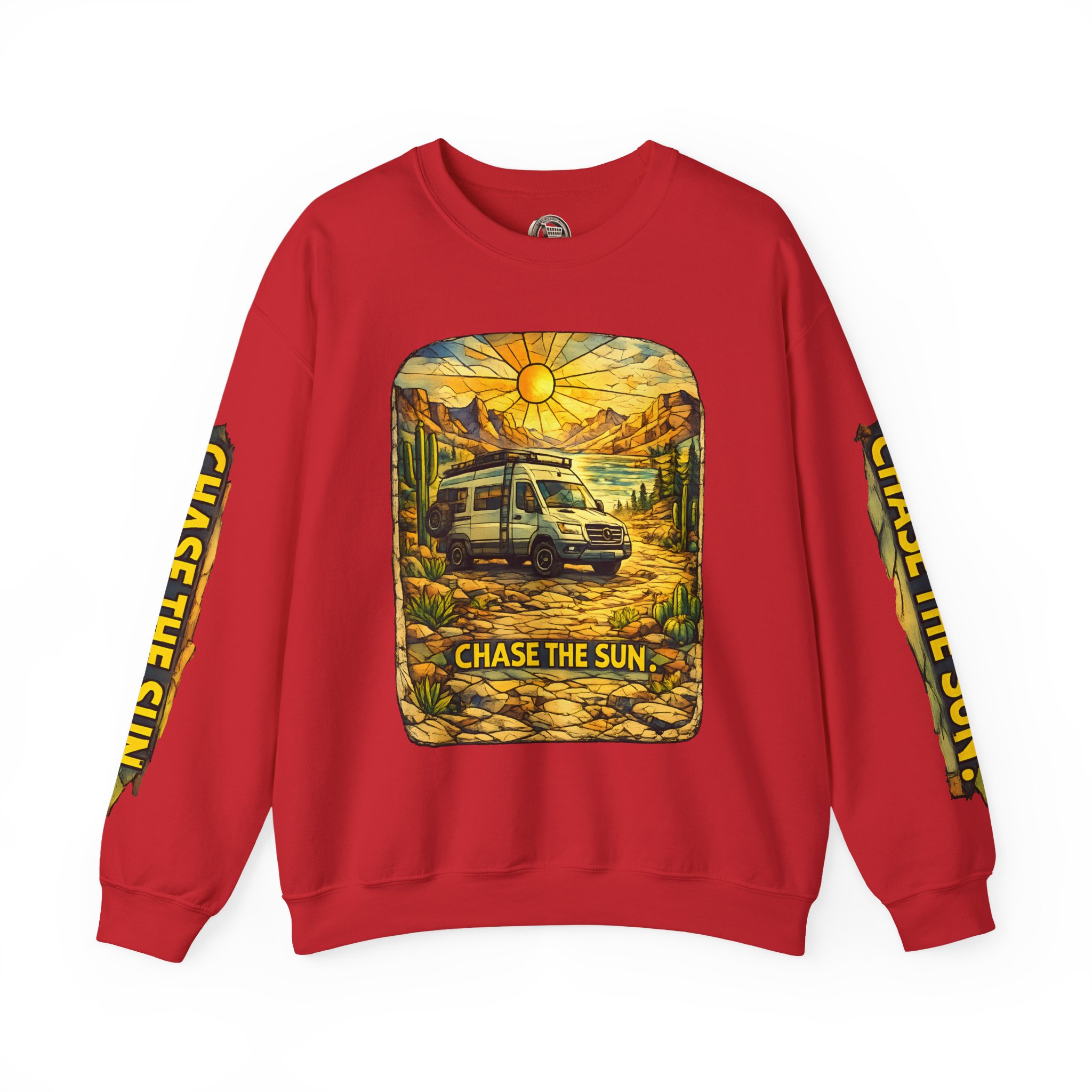 Unisex Heavy Blend™ Crewneck Sweatshirt — "Chase The Sun" Design Cubic-Line