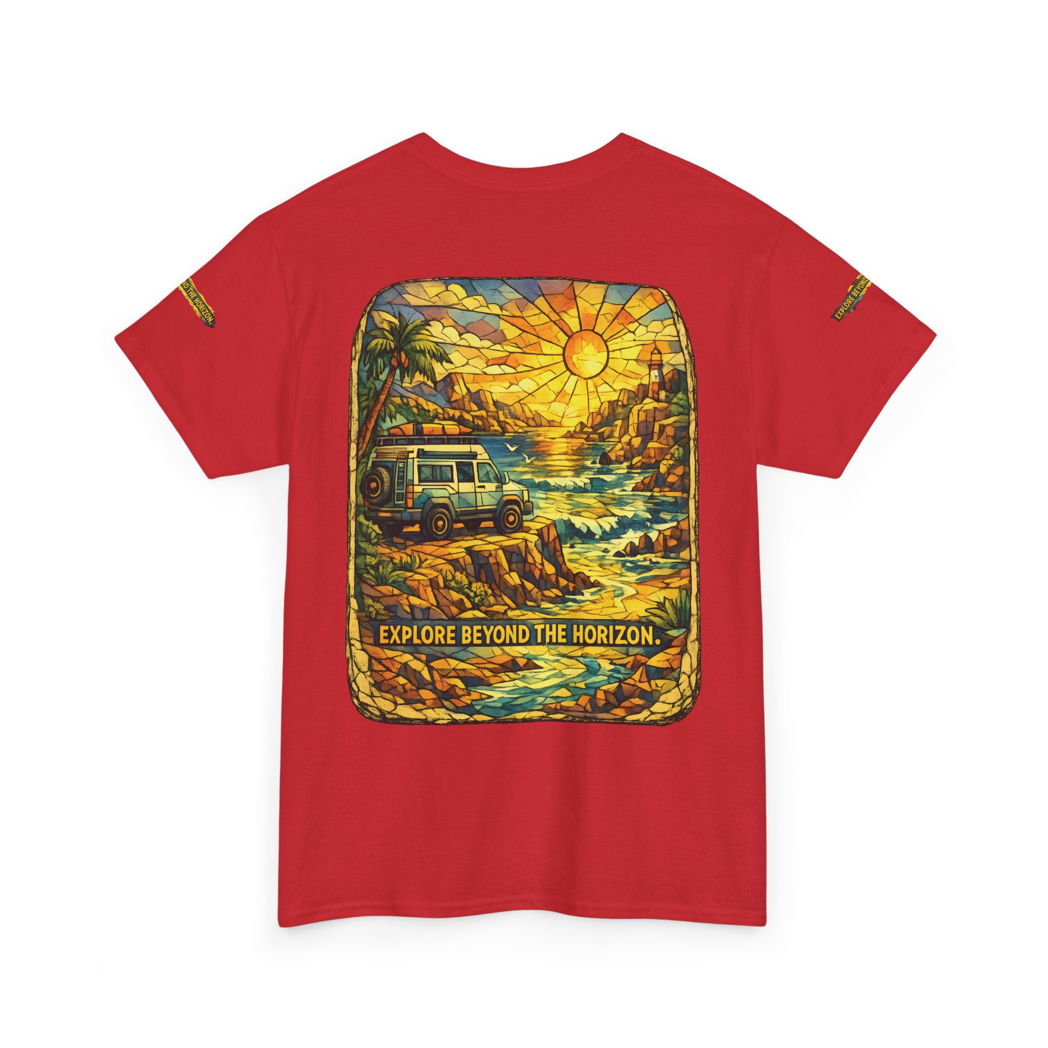 Unisex Heavy Cotton Tee — "Explore Beyond The Horizon" Design Cubic-Line