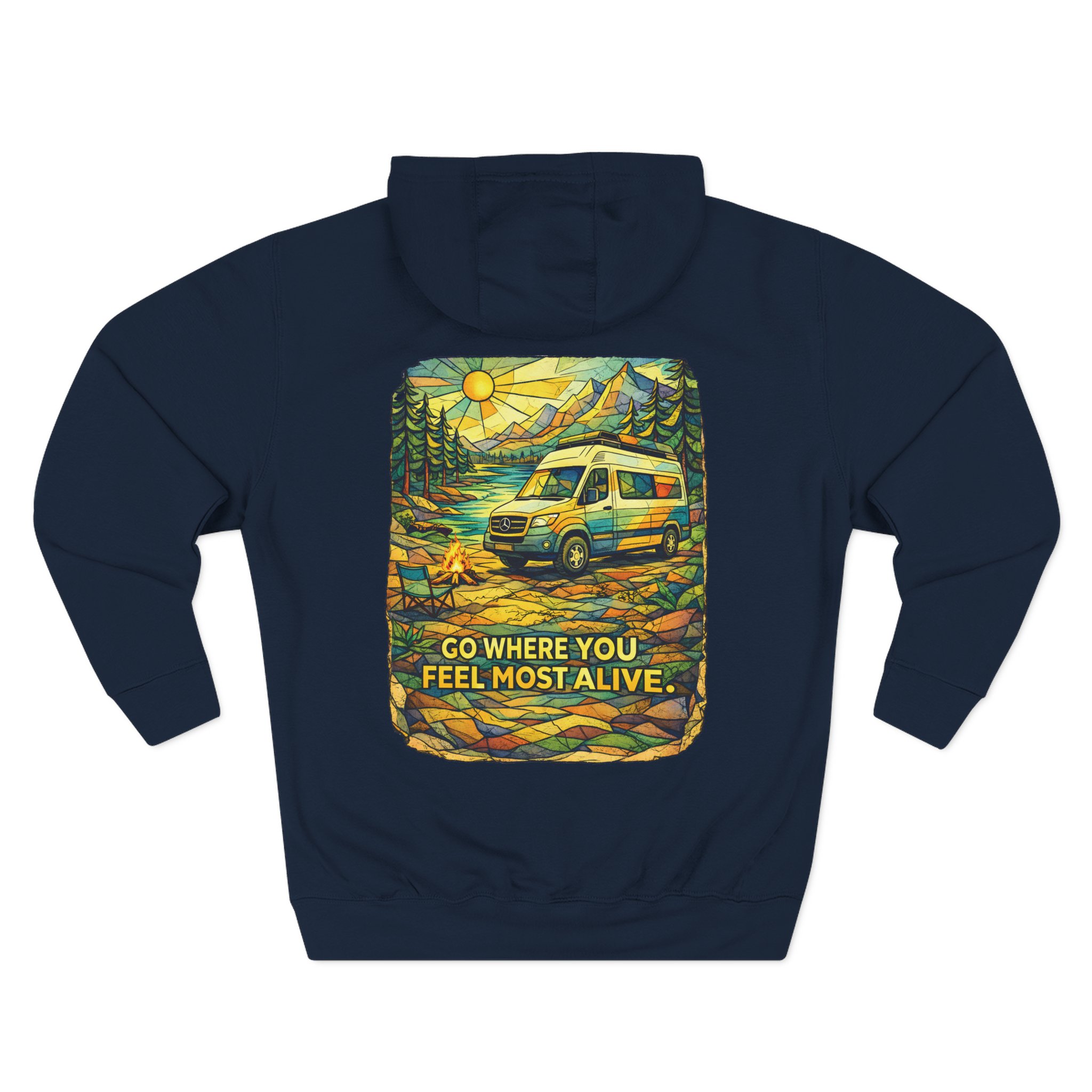 Three-Panel Fleece Hoodie - "Go Where You Feel Most Alive" Design Cubic-Line