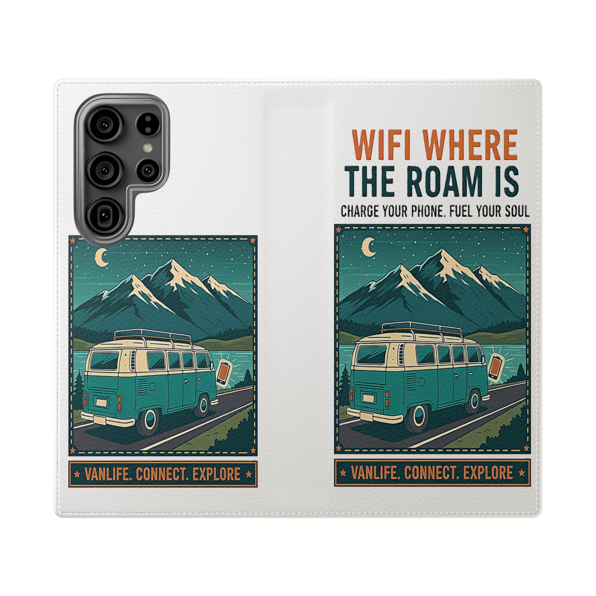 Flip Phone Case — “WiFi Where the Roam Is” Vanlife Wallet Case