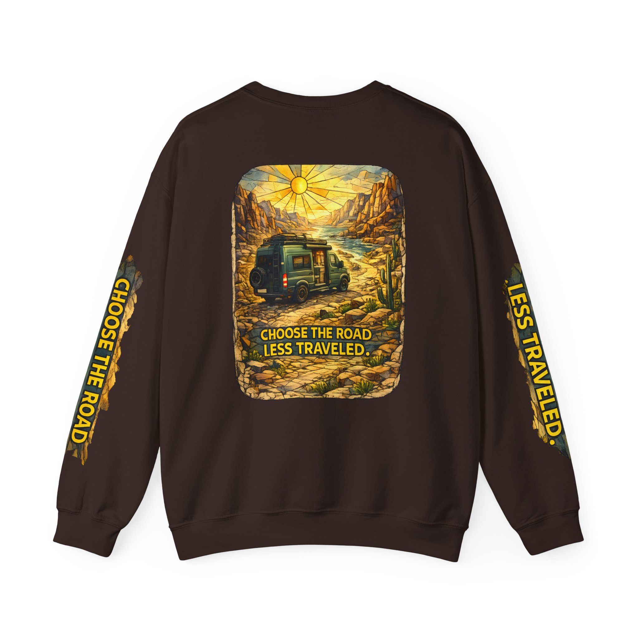 Unisex Heavy Blend™ Crewneck Sweatshirt — "Choose The Road Less Traveled" Design Cubic-Line