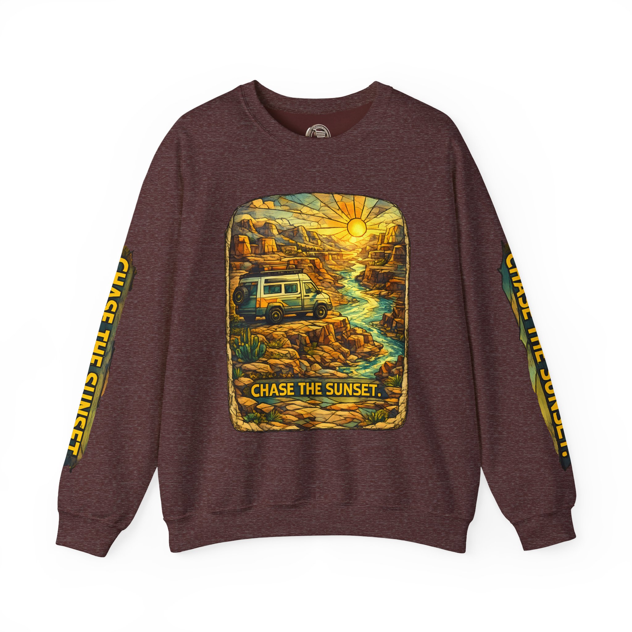 Unisex Heavy Blend™ Crewneck Sweatshirt — "Chase The Sunset" Design Cubic-Line