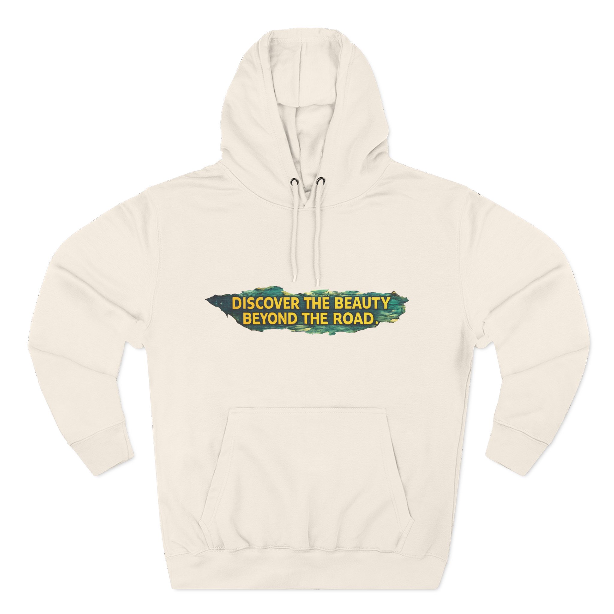Three-Panel Fleece Hoodie - "Discover The Bieuty Beyond The Road" Design Cubic-Line