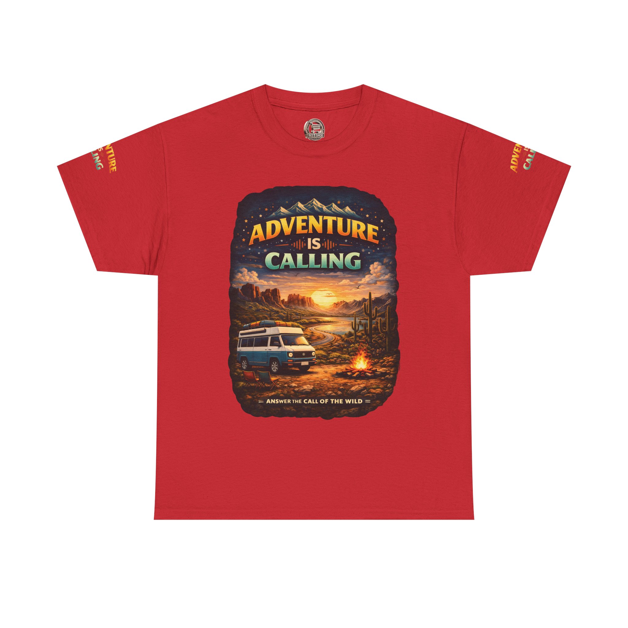 Unisex Heavy Cotton Tee — "Adventure Is Calling" Design Scenic-Line