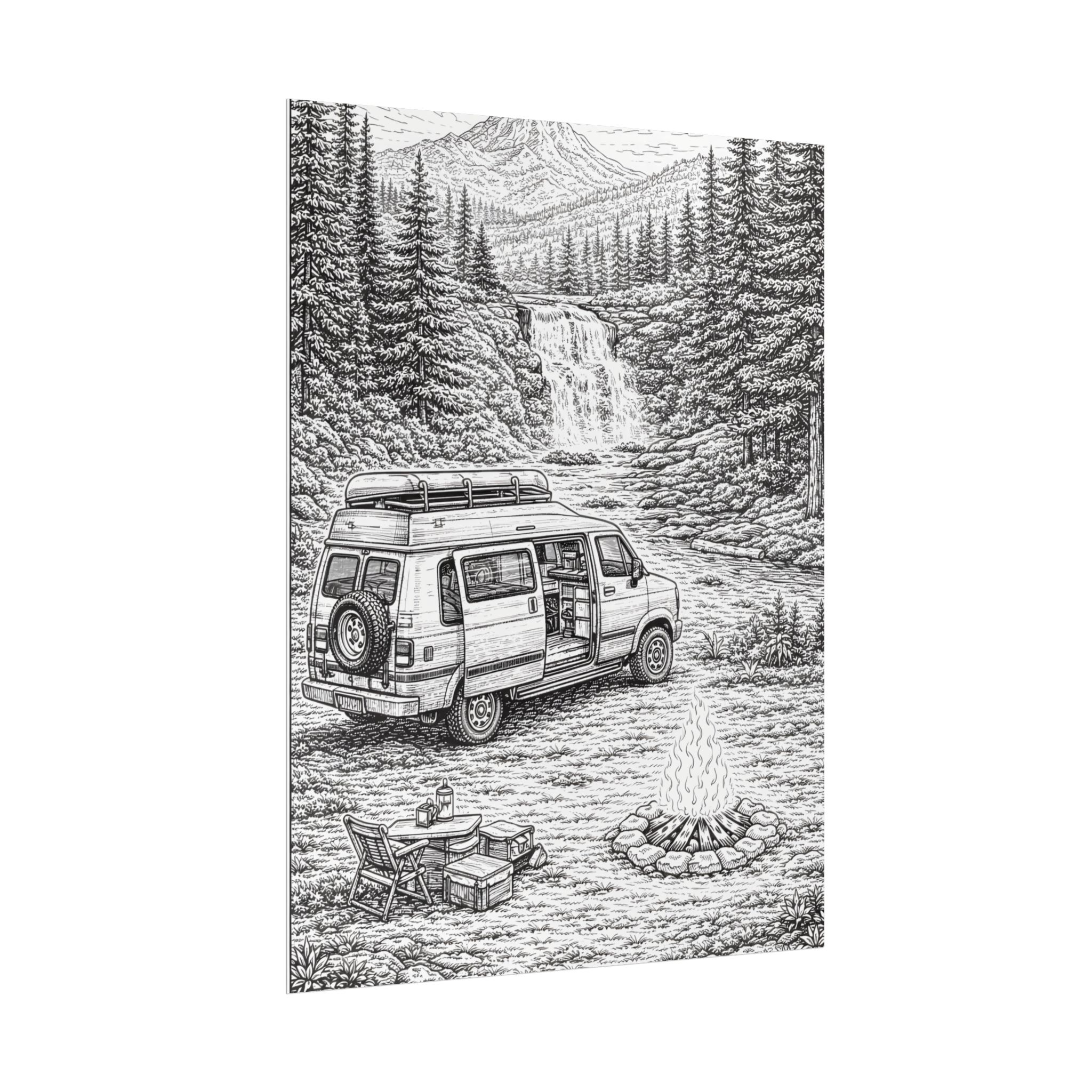 Campervan Poster — Vintage RV Camping Landscape Wall Art