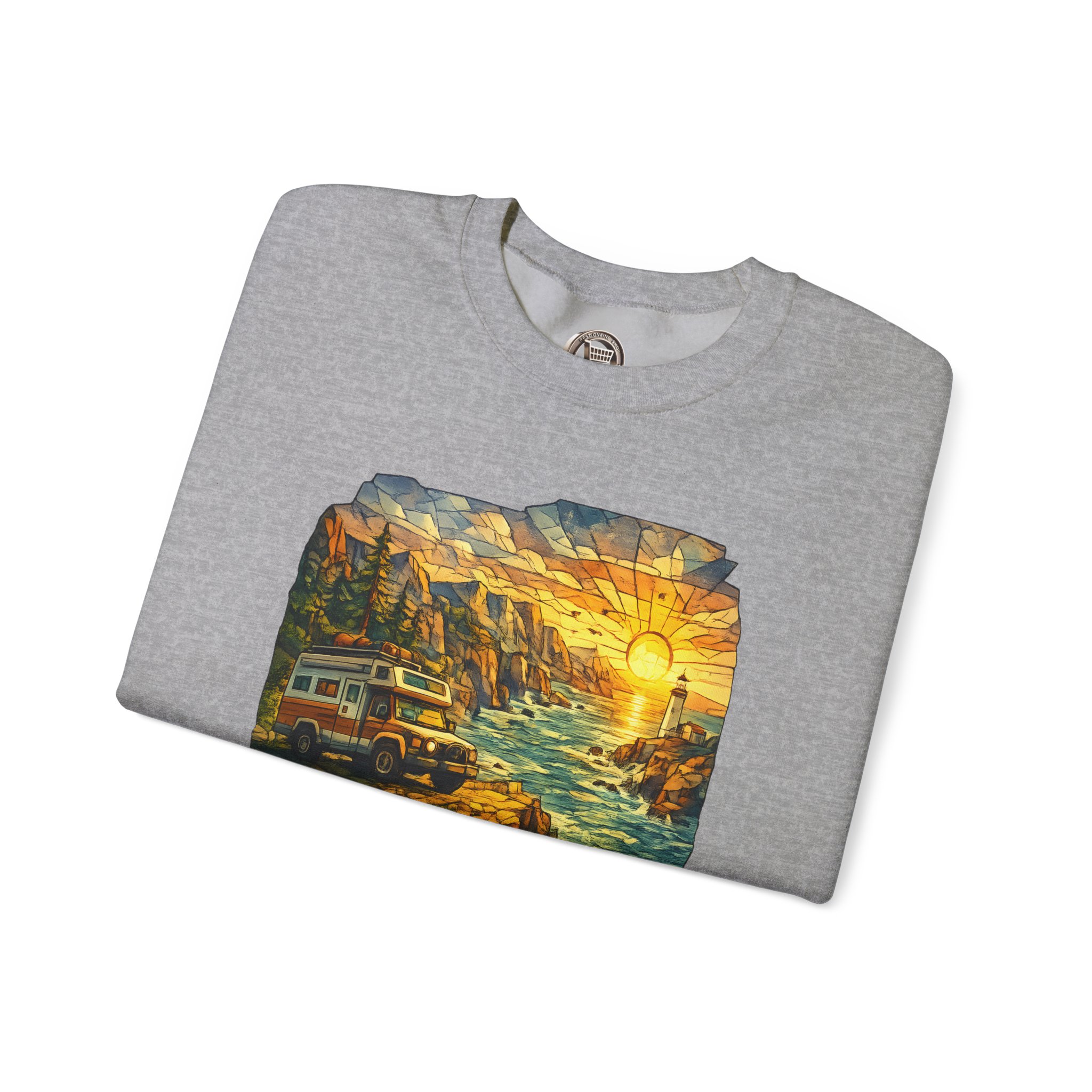 Unisex Heavy Blend™ Crewneck Sweatshirt — "Explore More Worry Less" Design Cubic-Line