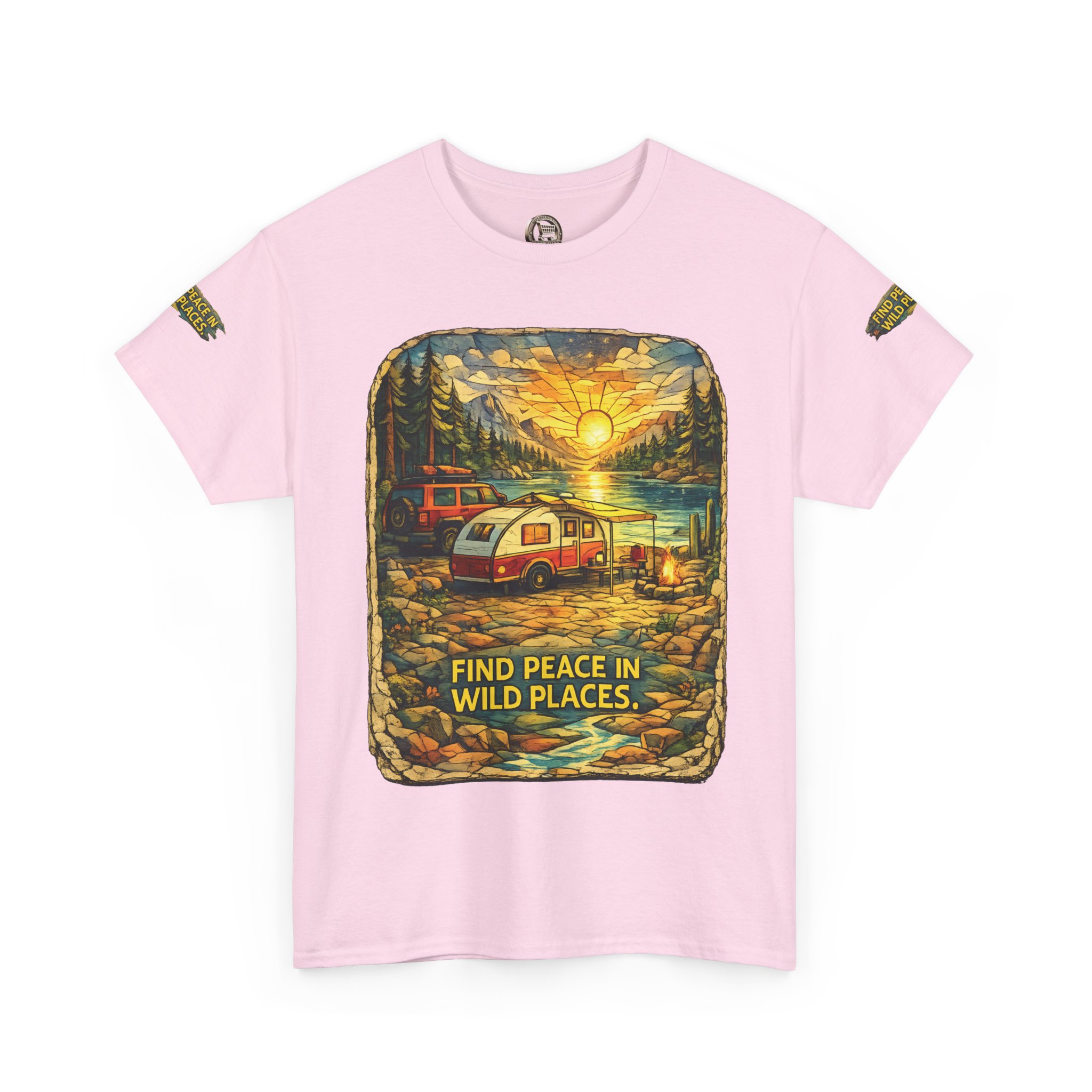 Unisex Heavy Cotton Tee — "Find Peace In Wild Places" Design Cubic-Line