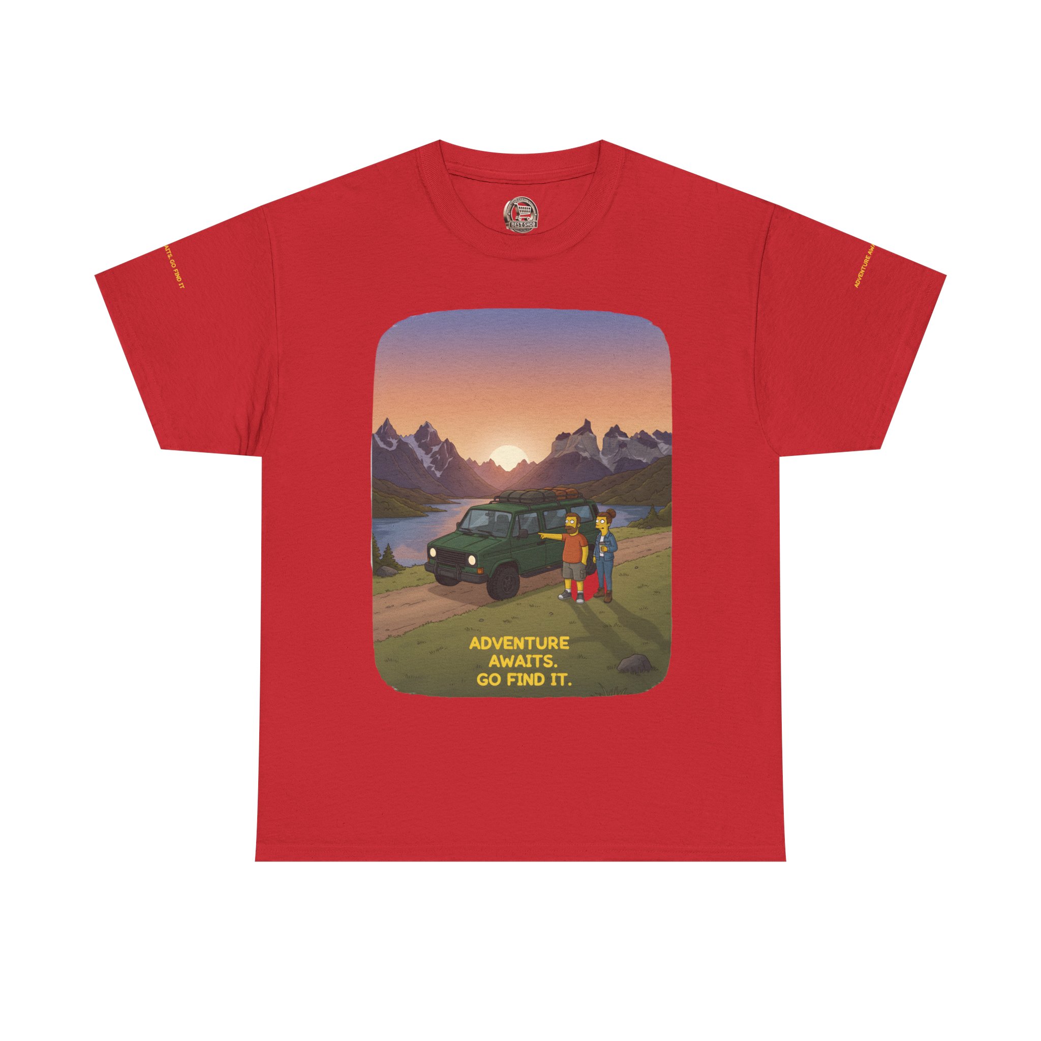 Unisex Heavy Cotton Tee — "Adventure Awaits-Go Find It" Design Sitcom-Line