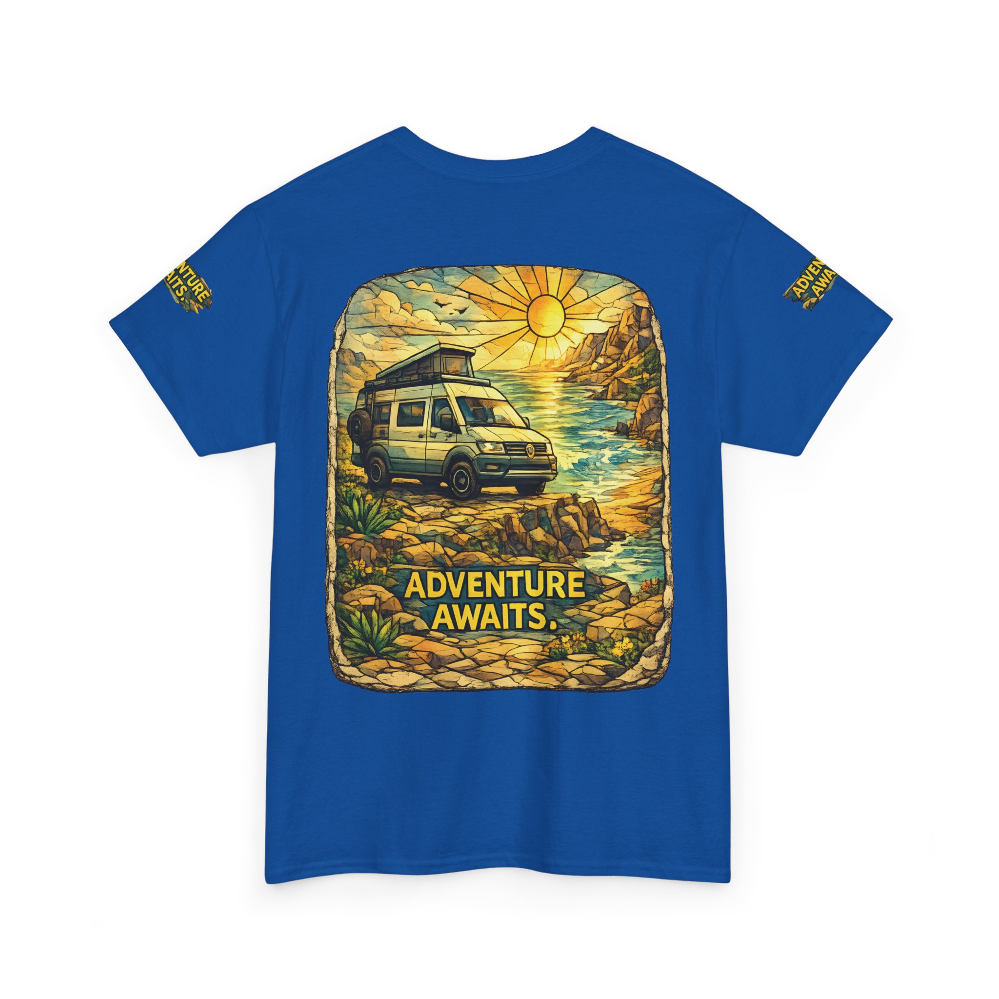 Unisex Heavy Cotton Tee — "Adventure Awaits" Design Cubic-Line