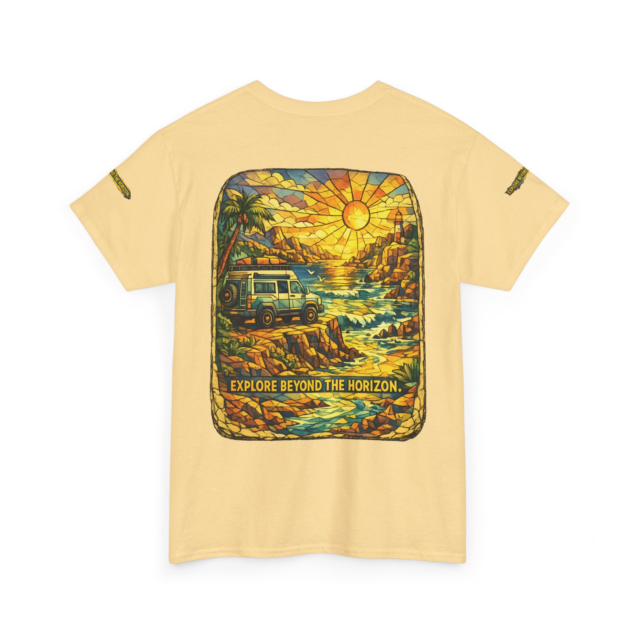 Unisex Heavy Cotton Tee — "Explore Beyond The Horizon" Design Cubic-Line
