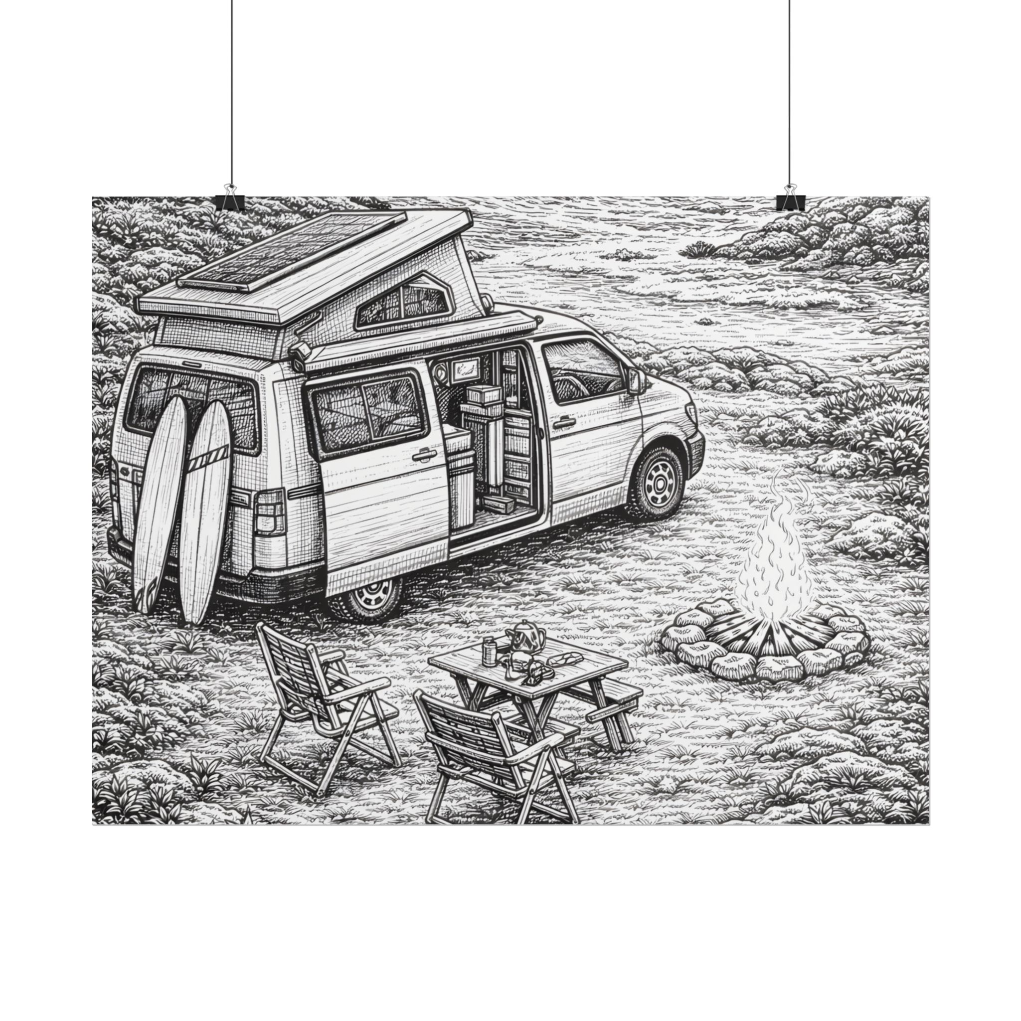 Campervan Poster — Vintage RV Camping Landscape Wall Art