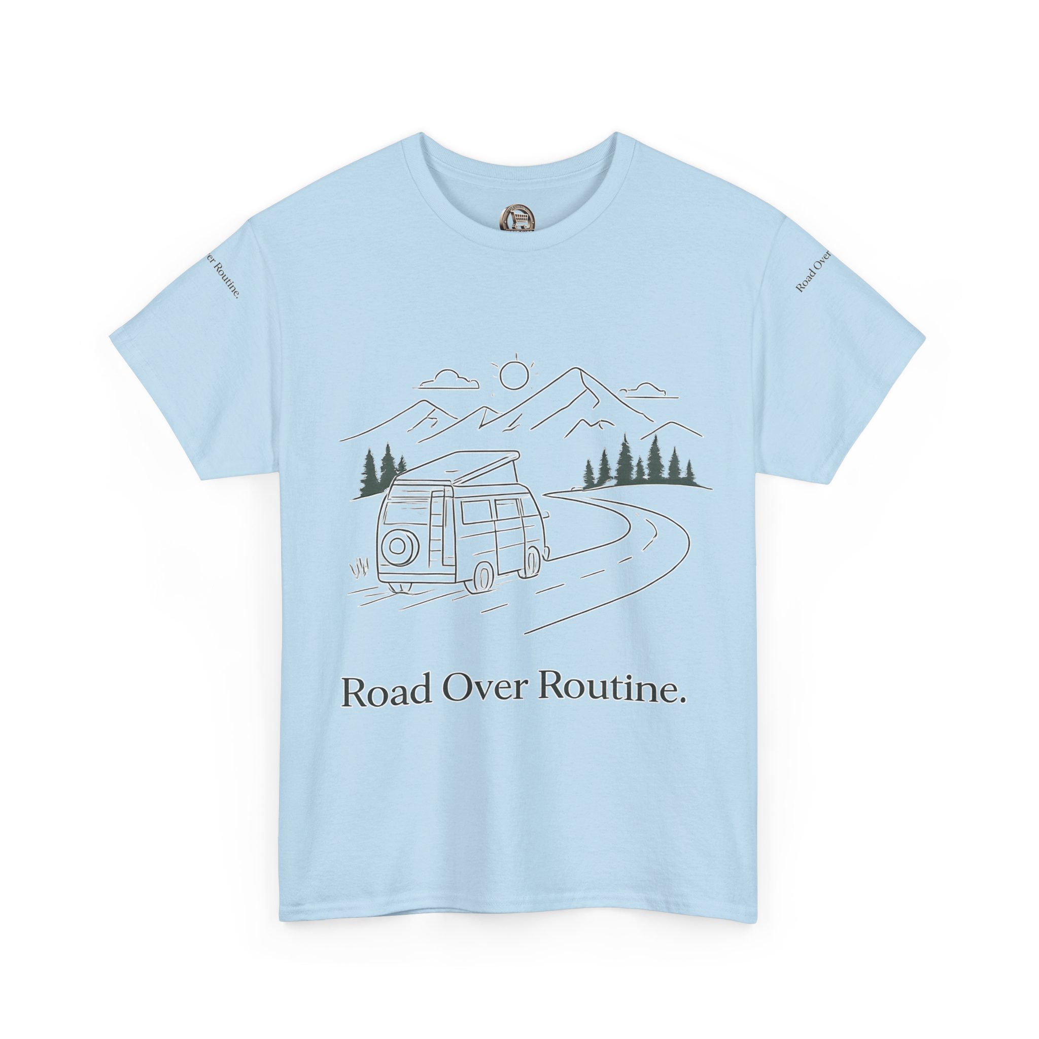 Unisex Heavy Cotton Tee — "Road Over Routine" Design Minimal-Line
