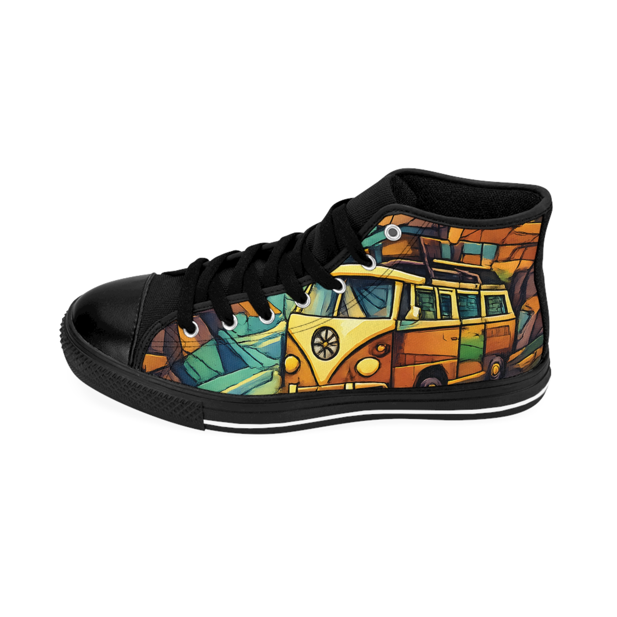 Men's High Top Sneakers — Vintage Camper Shoes (Design "Cubic-Line")