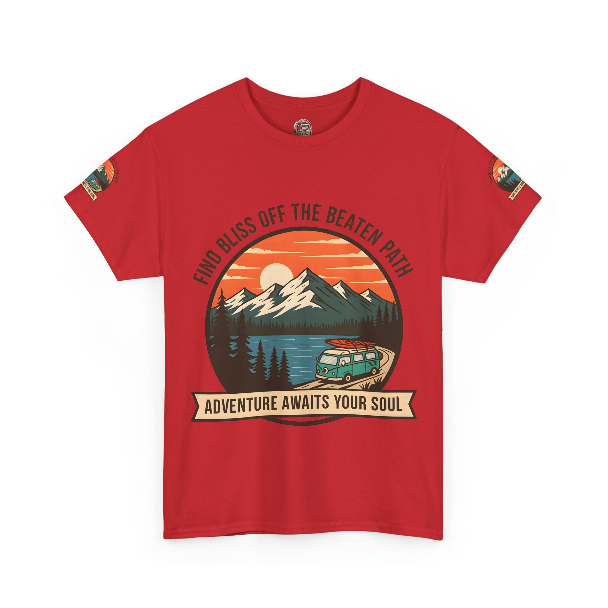 Unisex Heavy Cotton Tee — "Find Bliss Off the Beaten Path" Mountain & Camper T‑Shirt