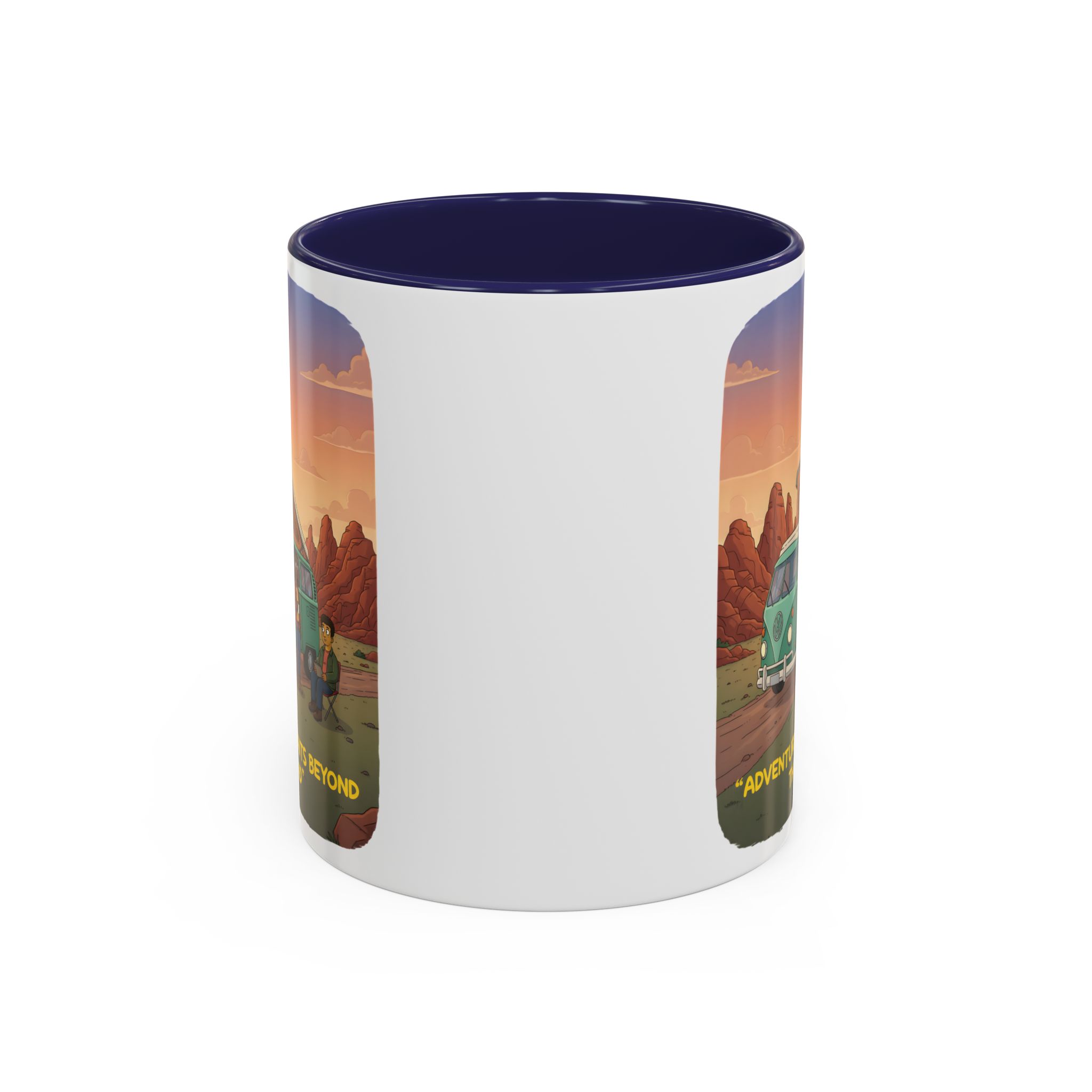 Accent Coffee Mug (11, 15oz) — "Adventure Awaits Beyond The Road" Design Sitcom-Line