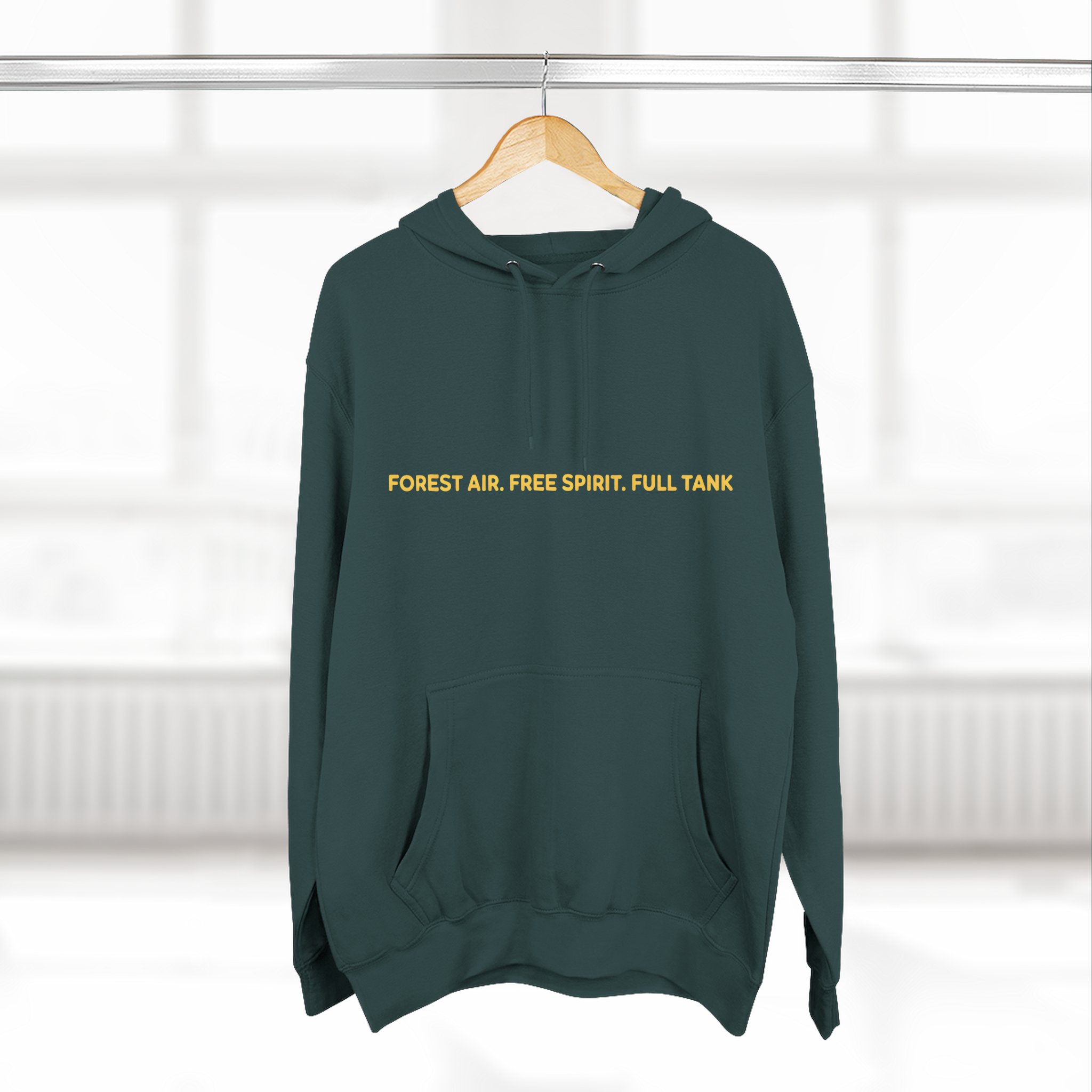 Three-Panel Fleece Hoodie - "Forest Air Free Spirit Full Tank" Design Sitcom-Line