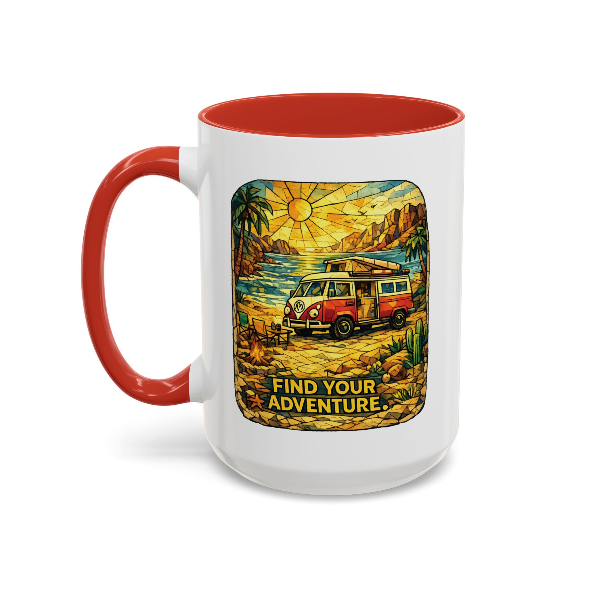 Accent Coffee Mug (11, 15oz) — ""Find Your Adventure"" Design Cubic-Line