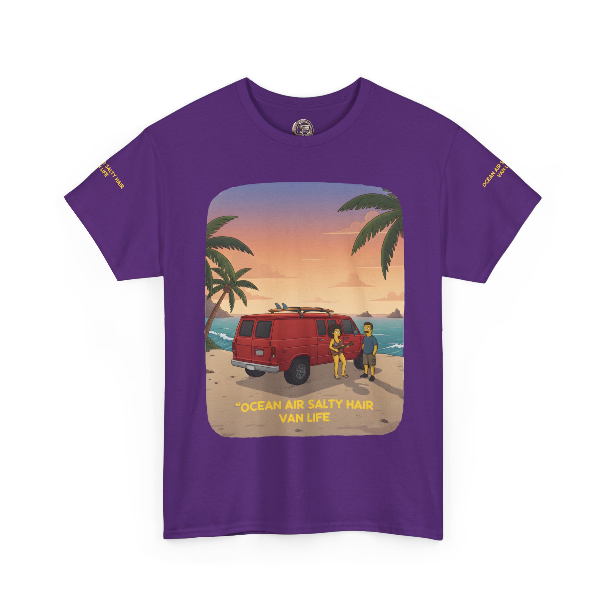 Unisex Heavy Cotton Tee — "Ocean Air Salty Hair Van Life" Design Sitcom-Line