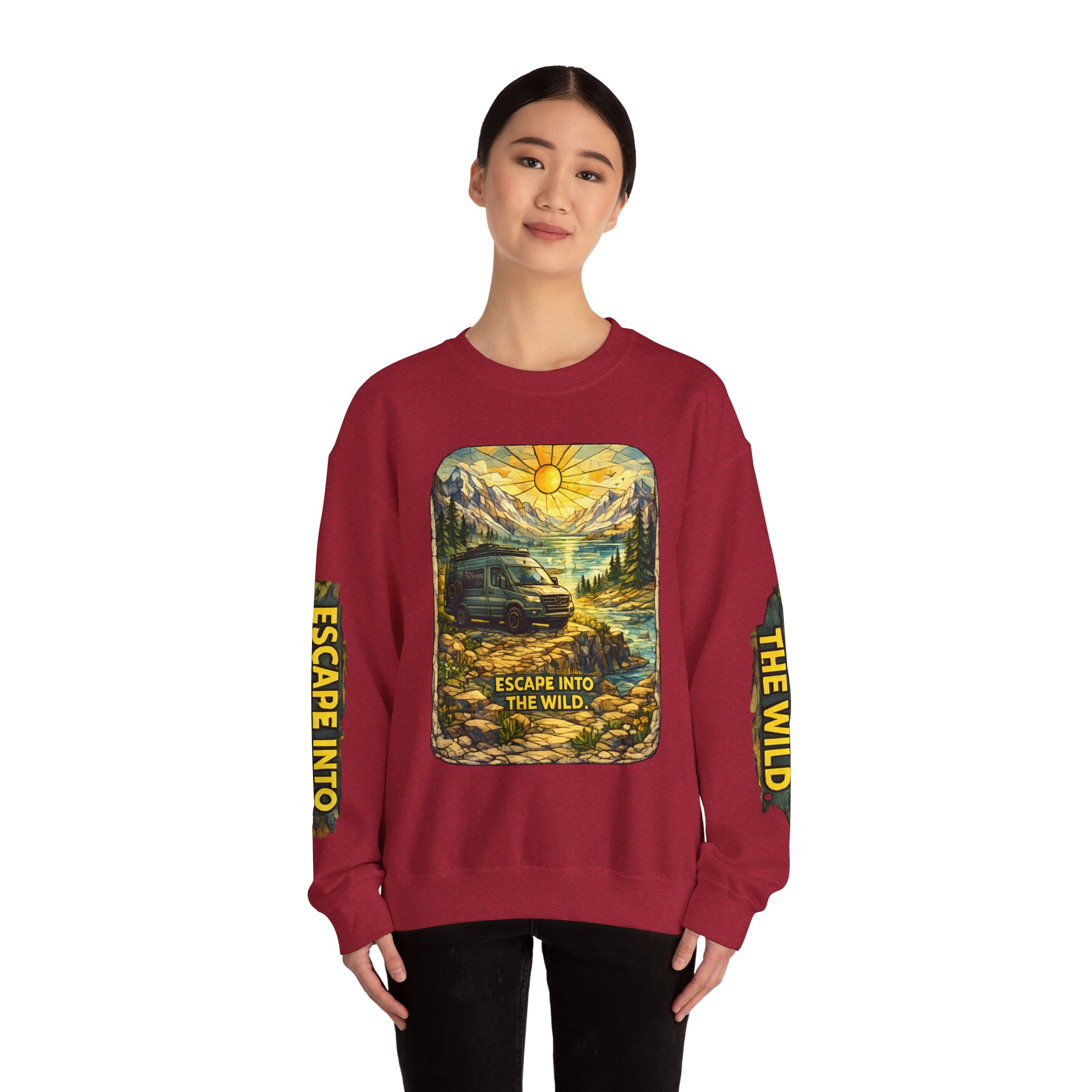 Unisex Heavy Blend™ Crewneck Sweatshirt — "Escape Into The Wild" Design Cubic-Line