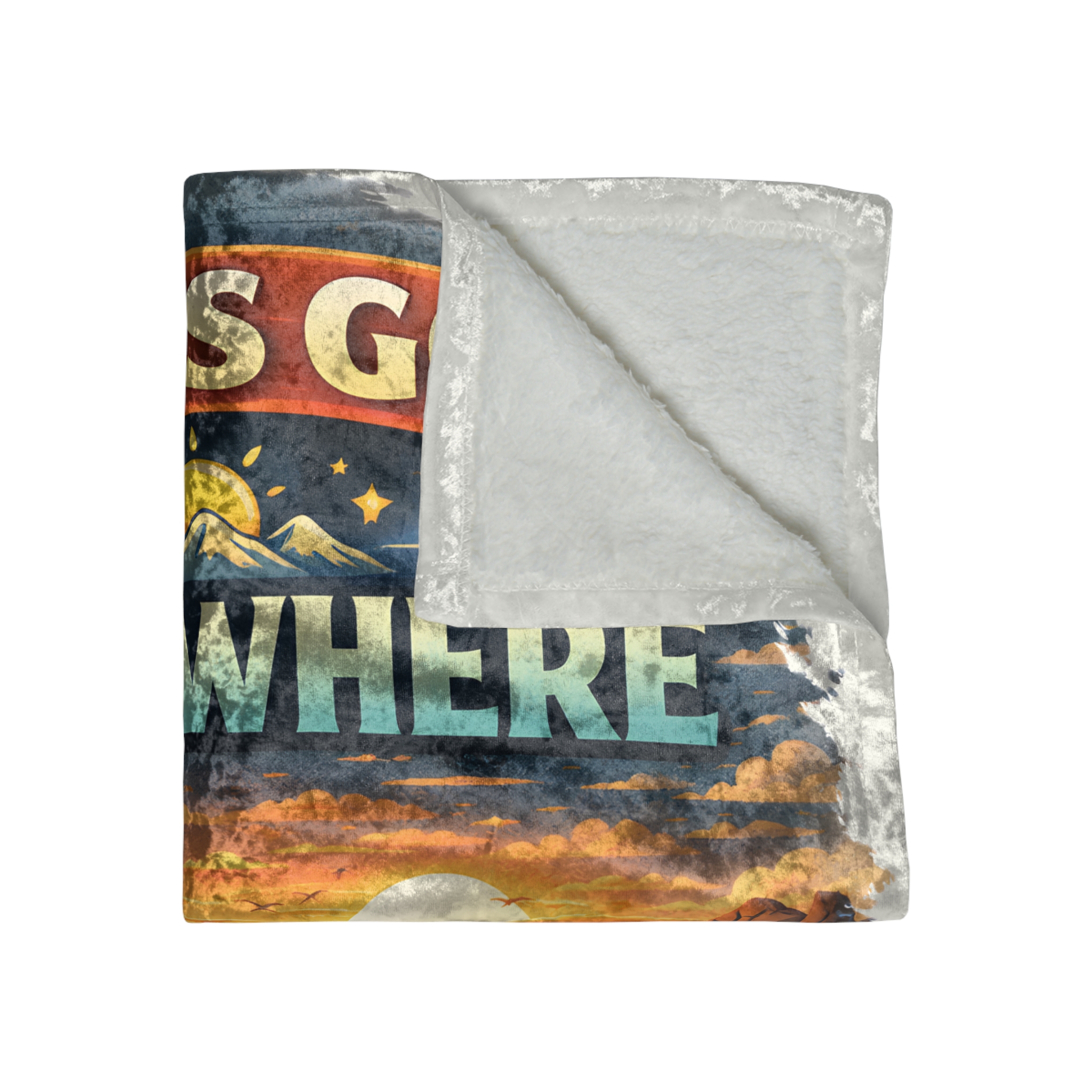 Crushed Velvet Blanket —"Lets Go Somewhere" Design Scenic-Line (Campervan)