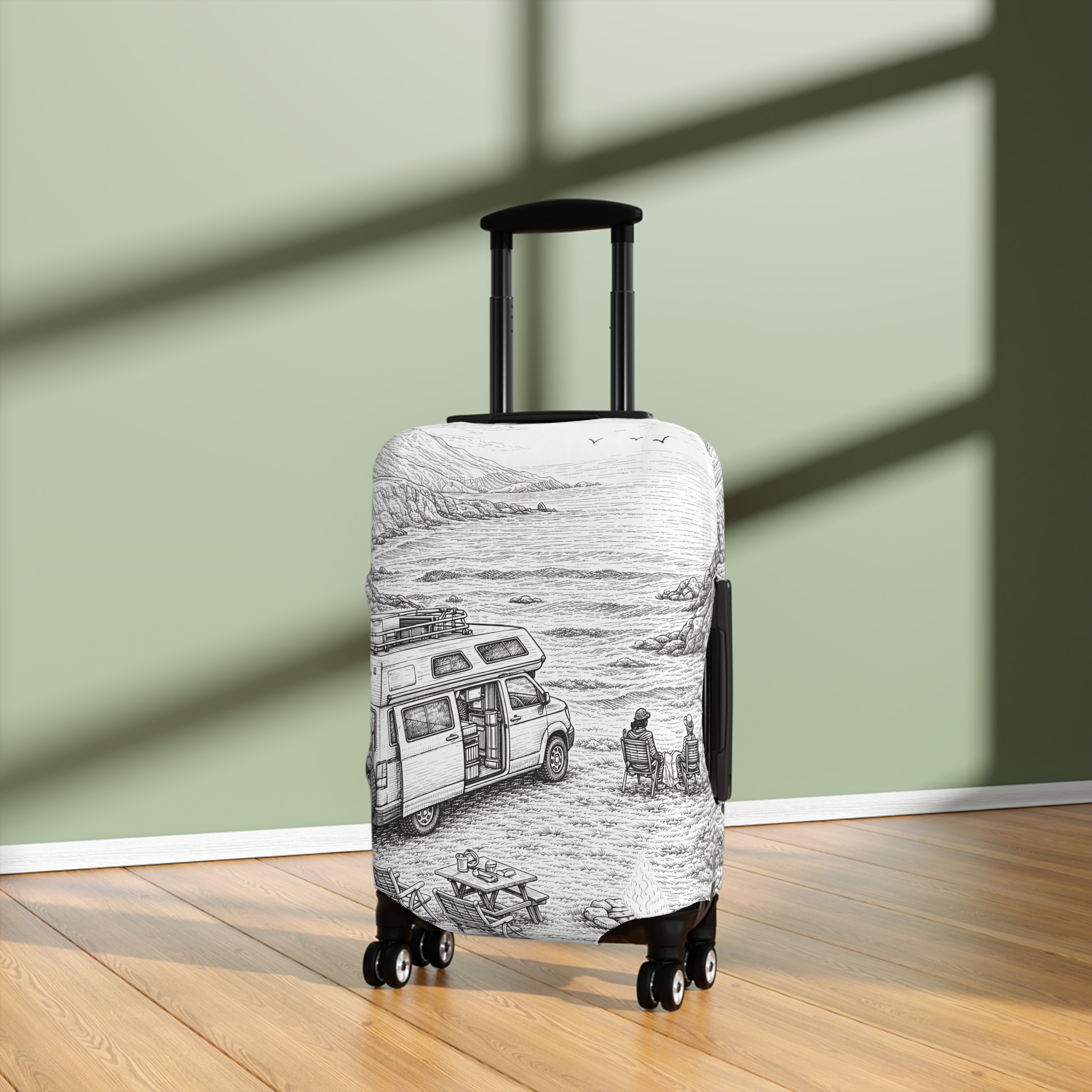 Luggage Cover — Adventure Camper Sketch Travel Suitcase