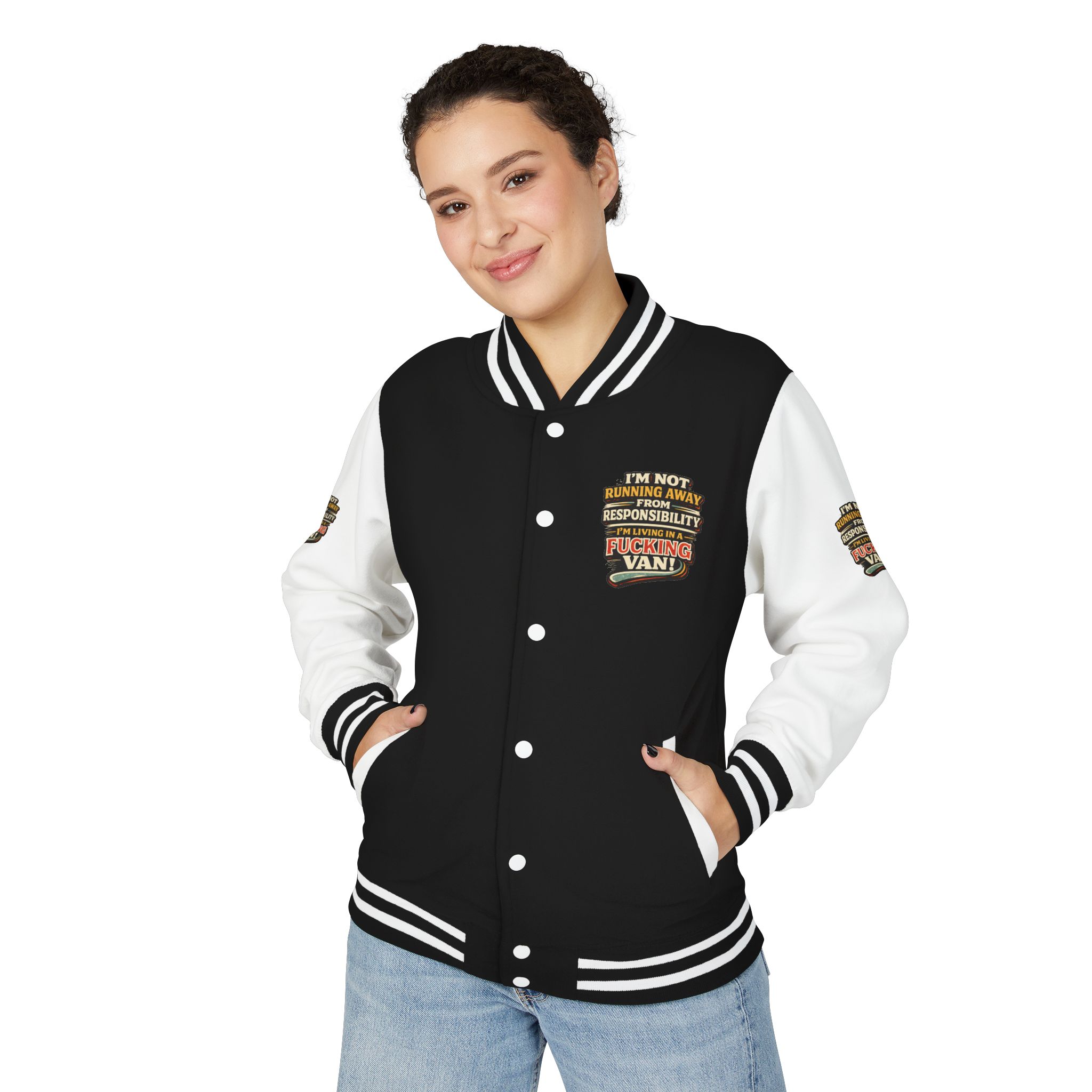 Unisex Heavyweight Letterman Jacket — "I`m Not running Away" Design F**K-Line