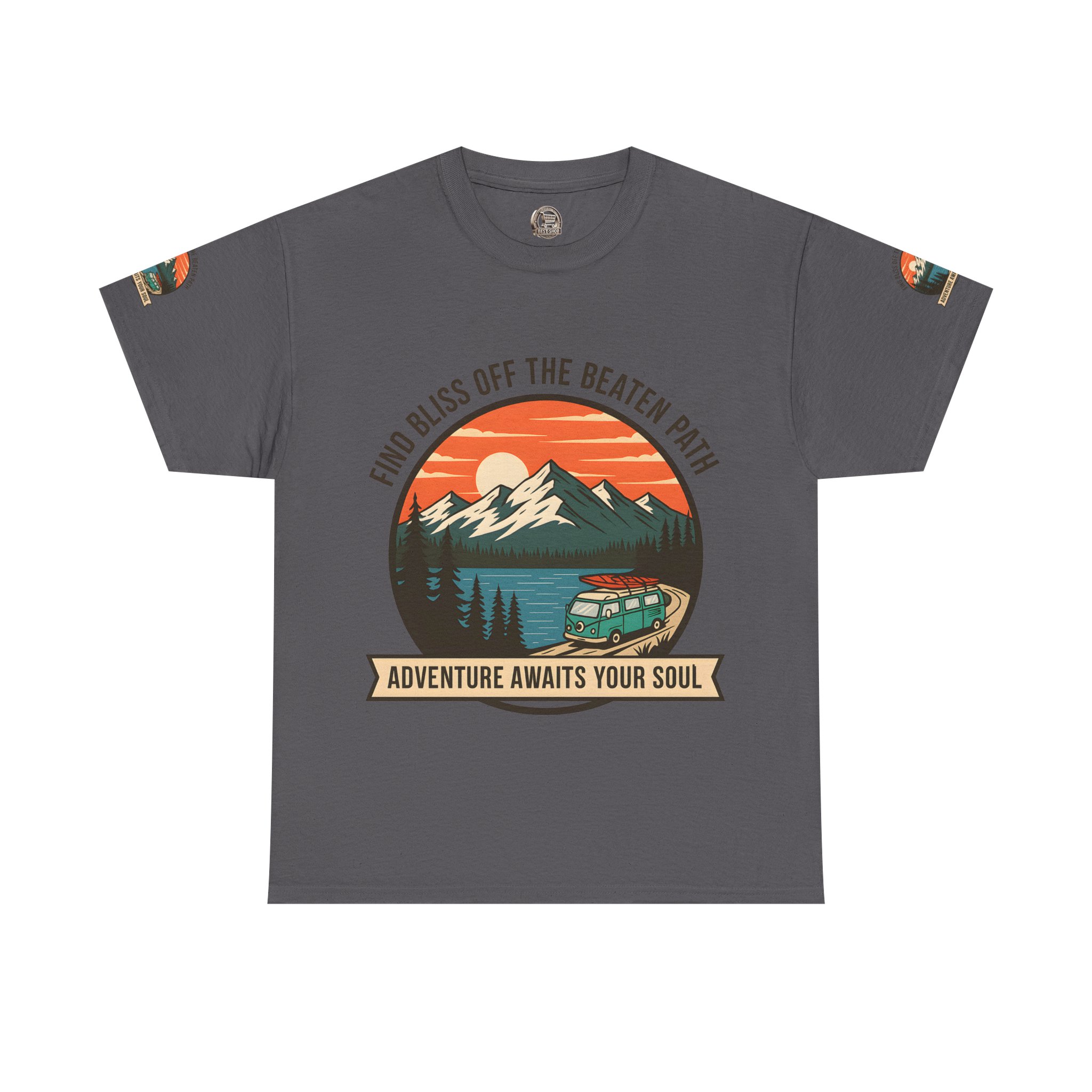 Unisex Heavy Cotton Tee — "Find Bliss Off the Beaten Path" Mountain & Camper T‑Shirt