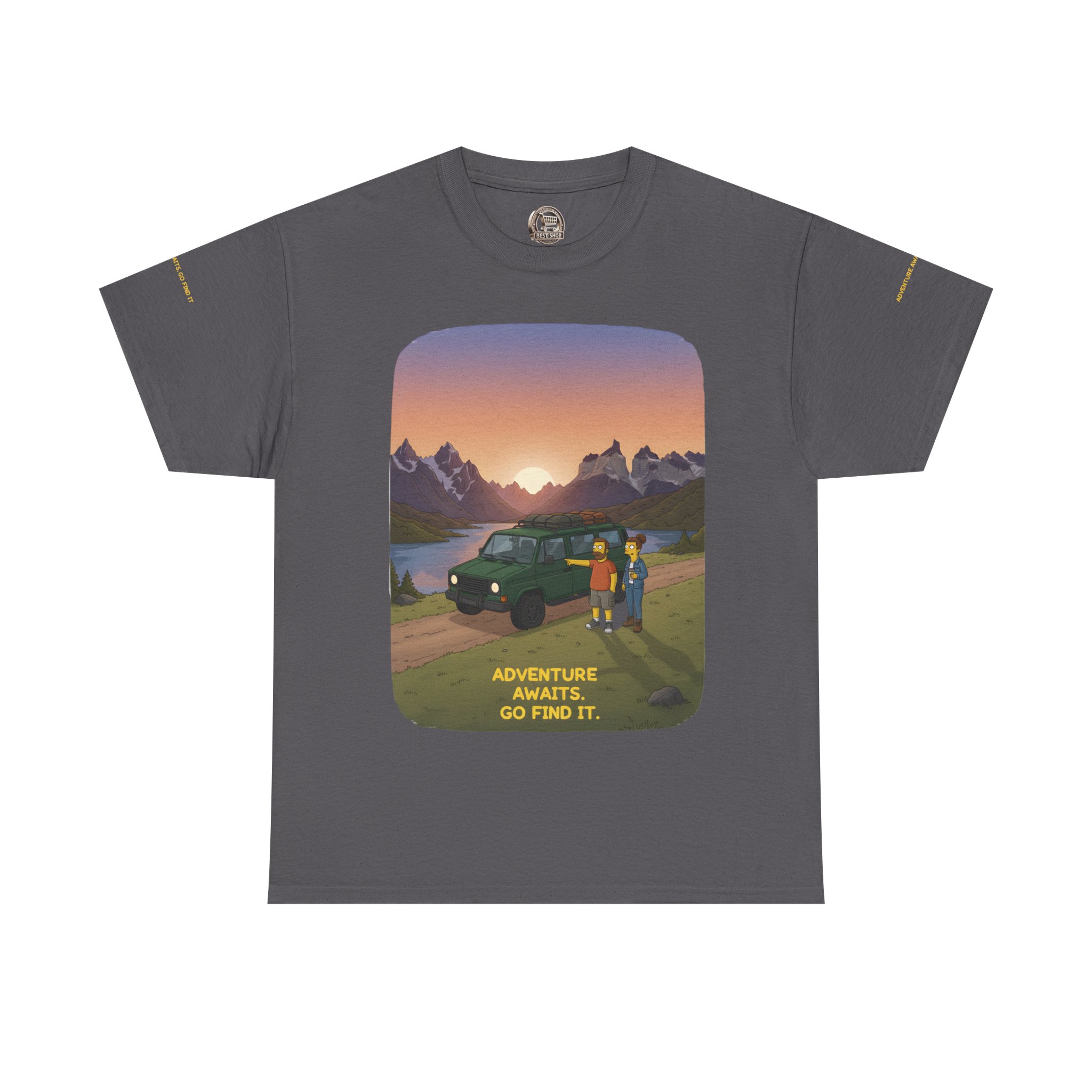 Unisex Heavy Cotton Tee — "Adventure Awaits-Go Find It" Design Sitcom-Line