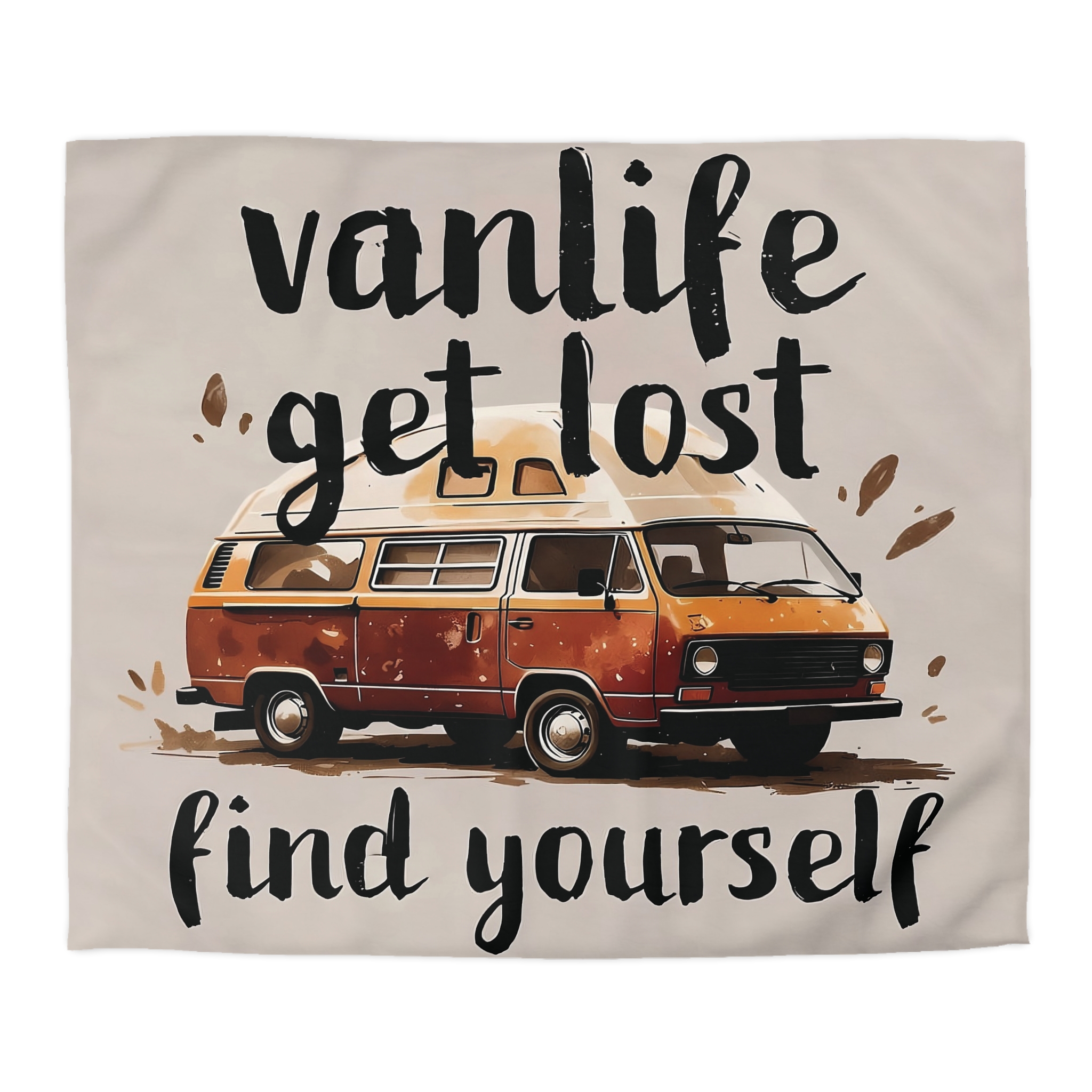 Duvet Cover – “Vanlife Get Lost Find Yourself” Retro Camper Bedding