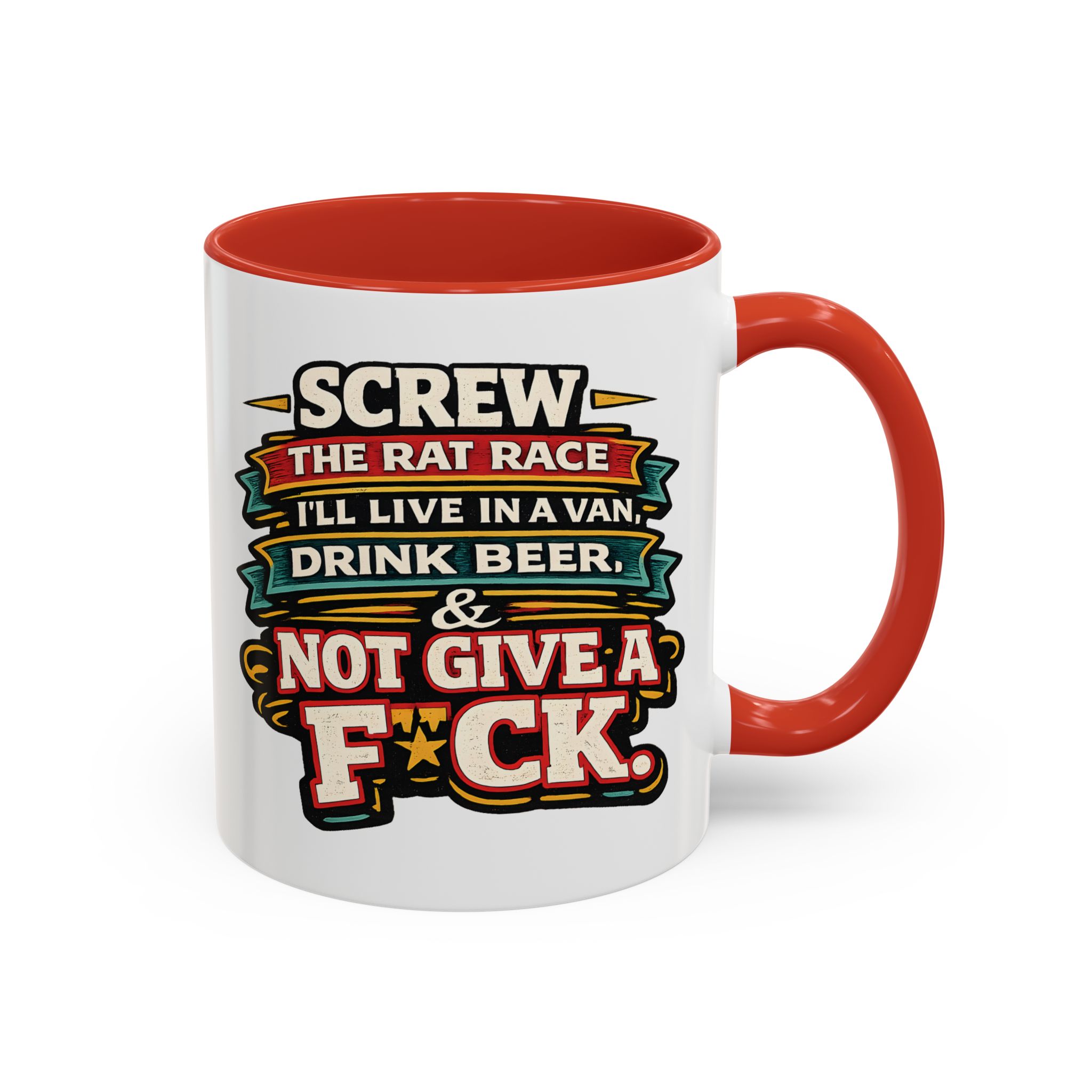 Accent Coffee Mug (11, 15oz) — "Screw The Rat Race" Design F**K-Line