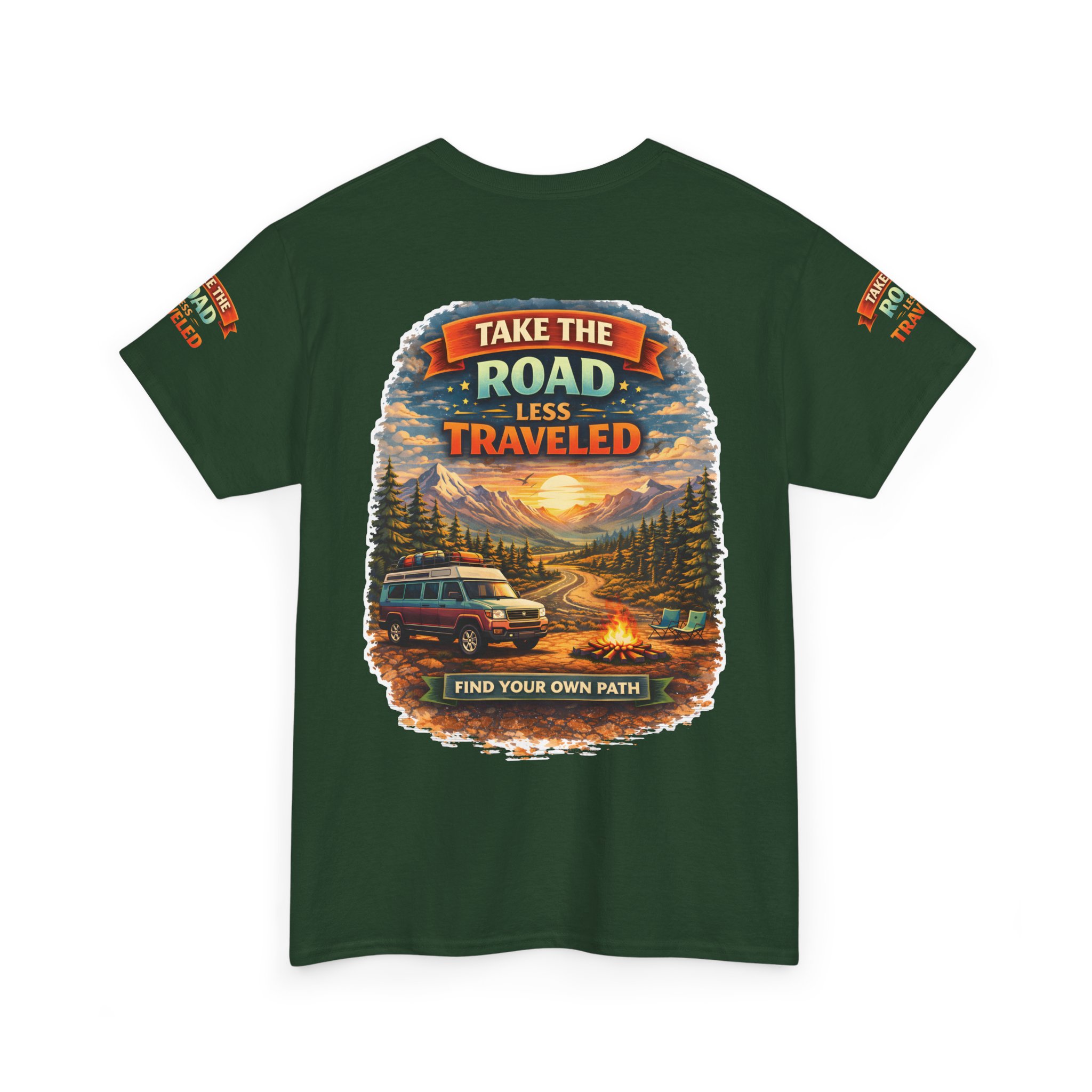 Unisex Heavy Cotton Tee — "Take The Road Less Traveled" Design Scenic-Line