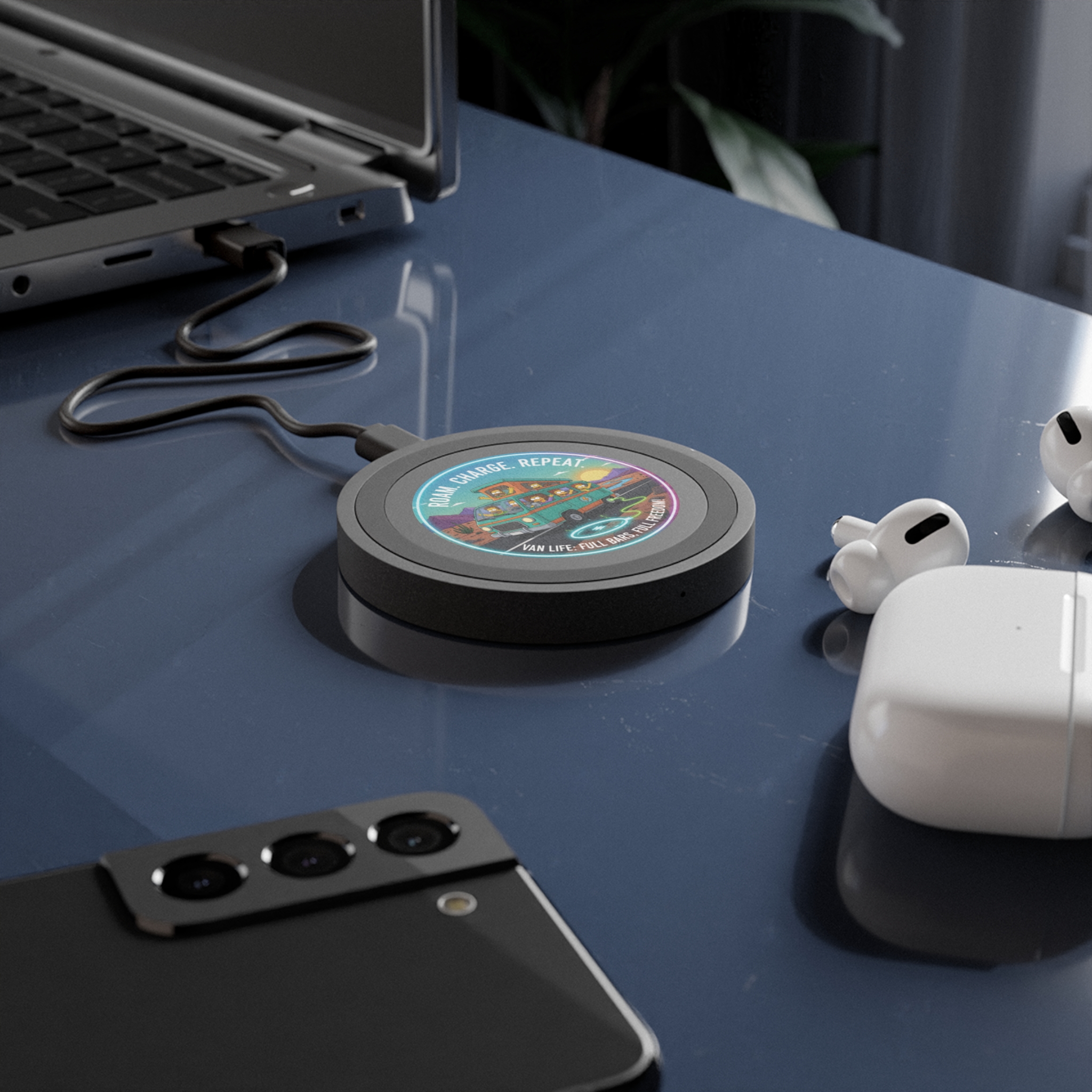 Wireless Charging Pad — "Roam, Charge, Repeat" Simpsons Style Van Life Design