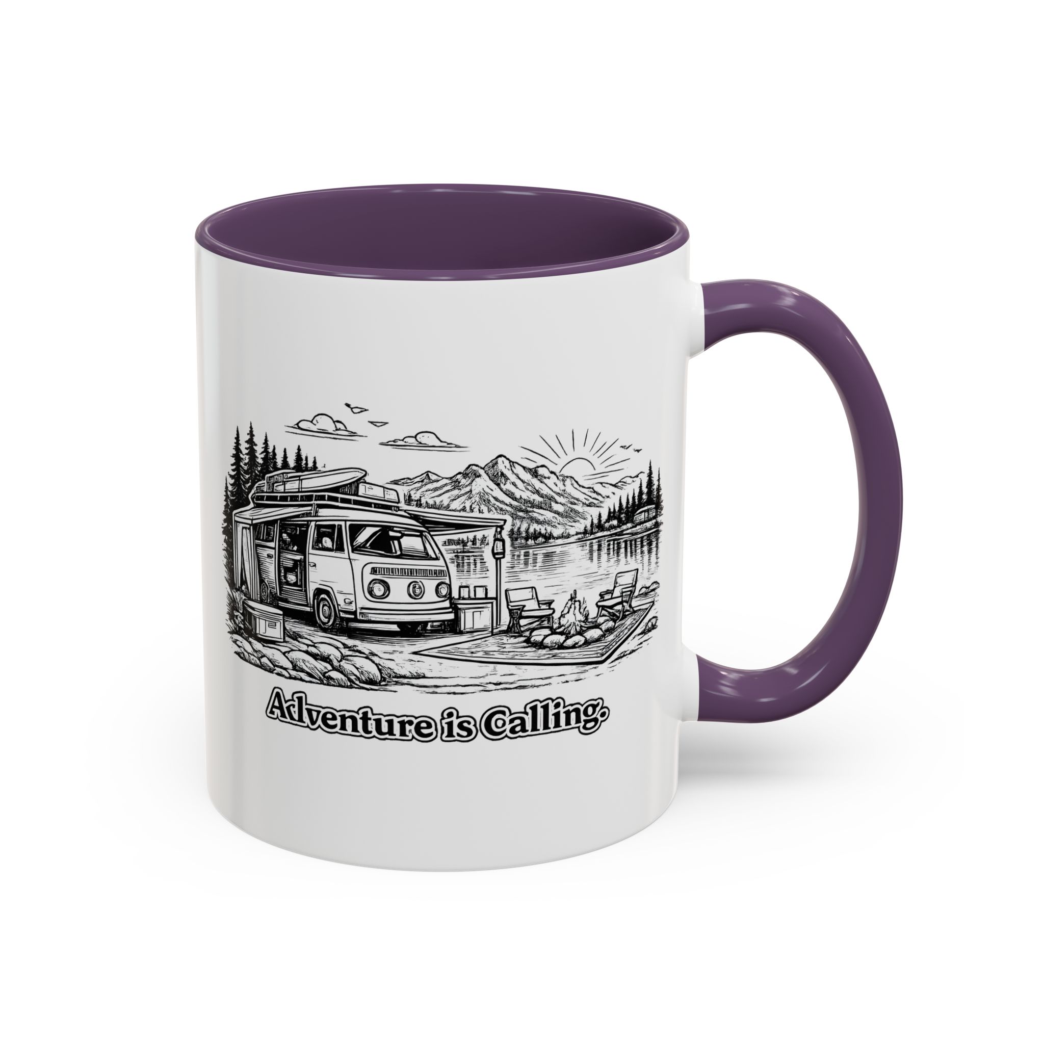 Accent Coffee Mug (11, 15oz) — "Adventure Is Calling" Design Minimal-Line
