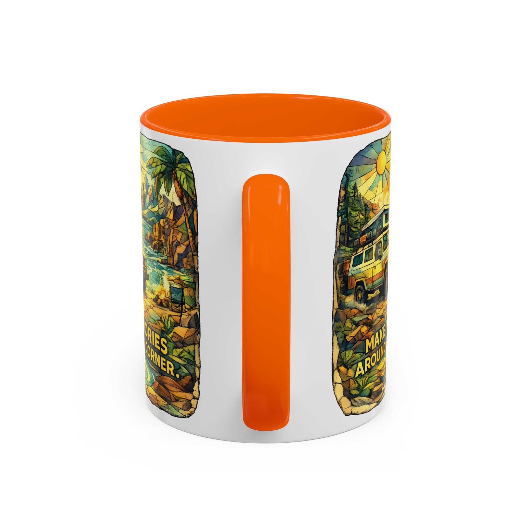 Accent Coffee Mug (11, 15oz) — "Make Memories Around Every Corner" Design Cubic-Line