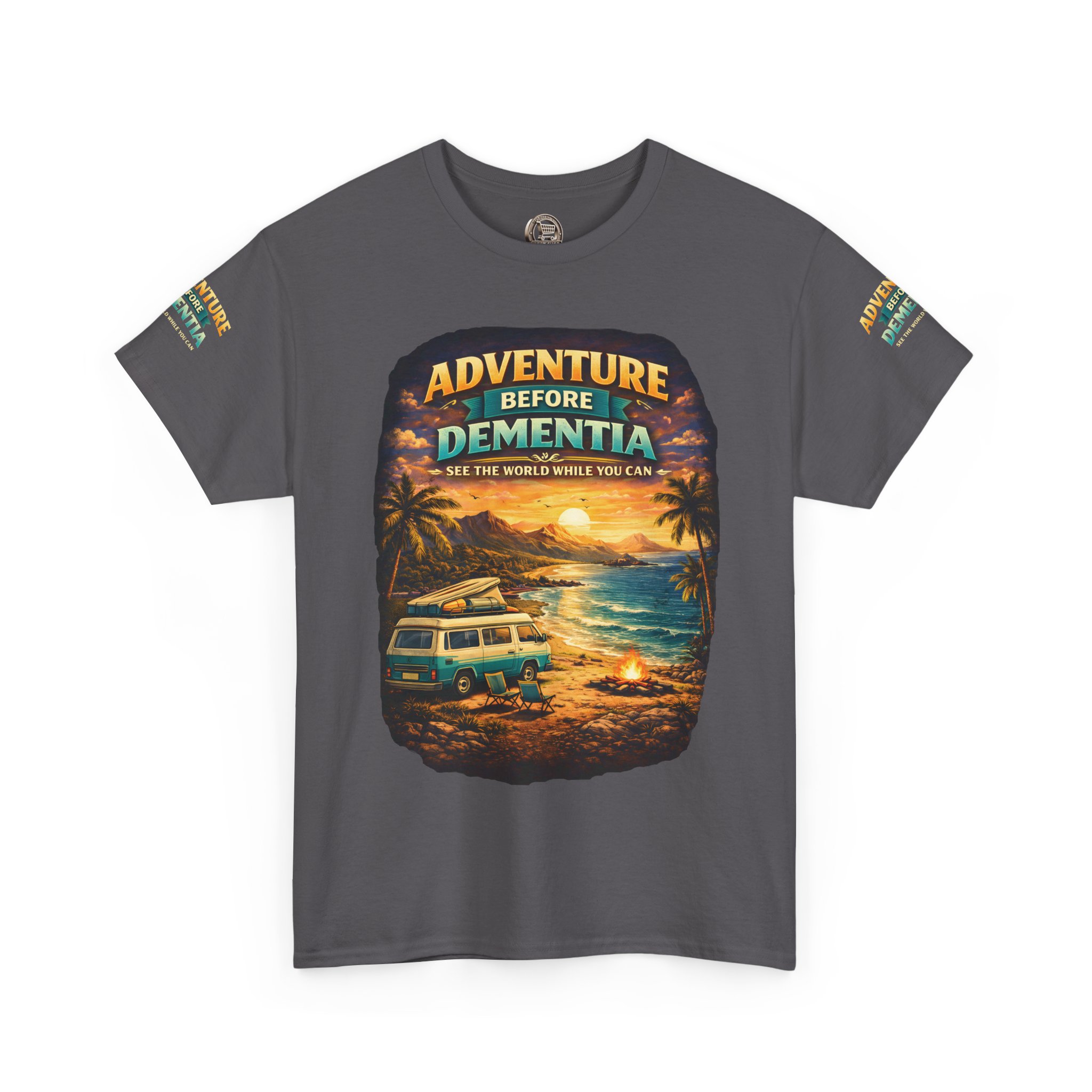 Unisex Heavy Cotton Tee — "Adventure Before Dementia" Design Scenic-Line