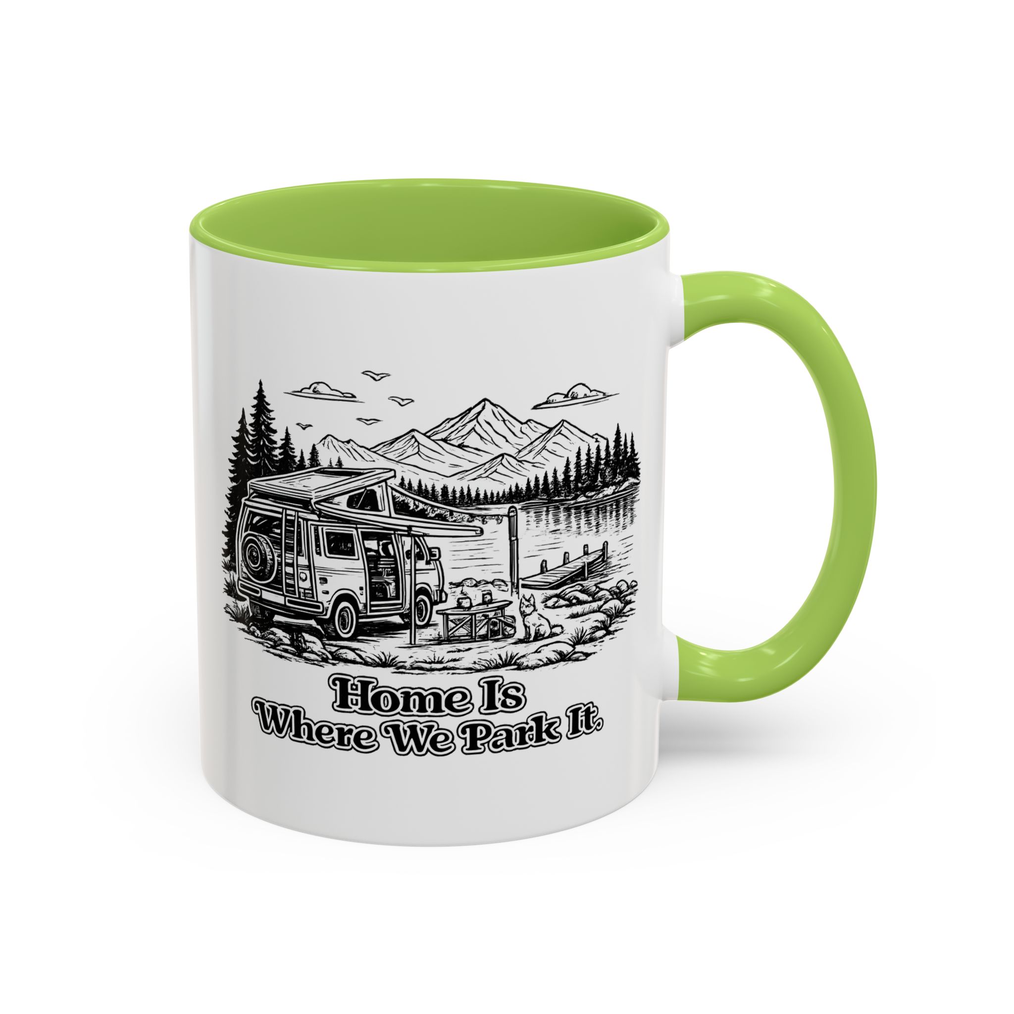 Accent Coffee Mug (11, 15oz) — "Home Is Where You Park It" Design Minimal-Line