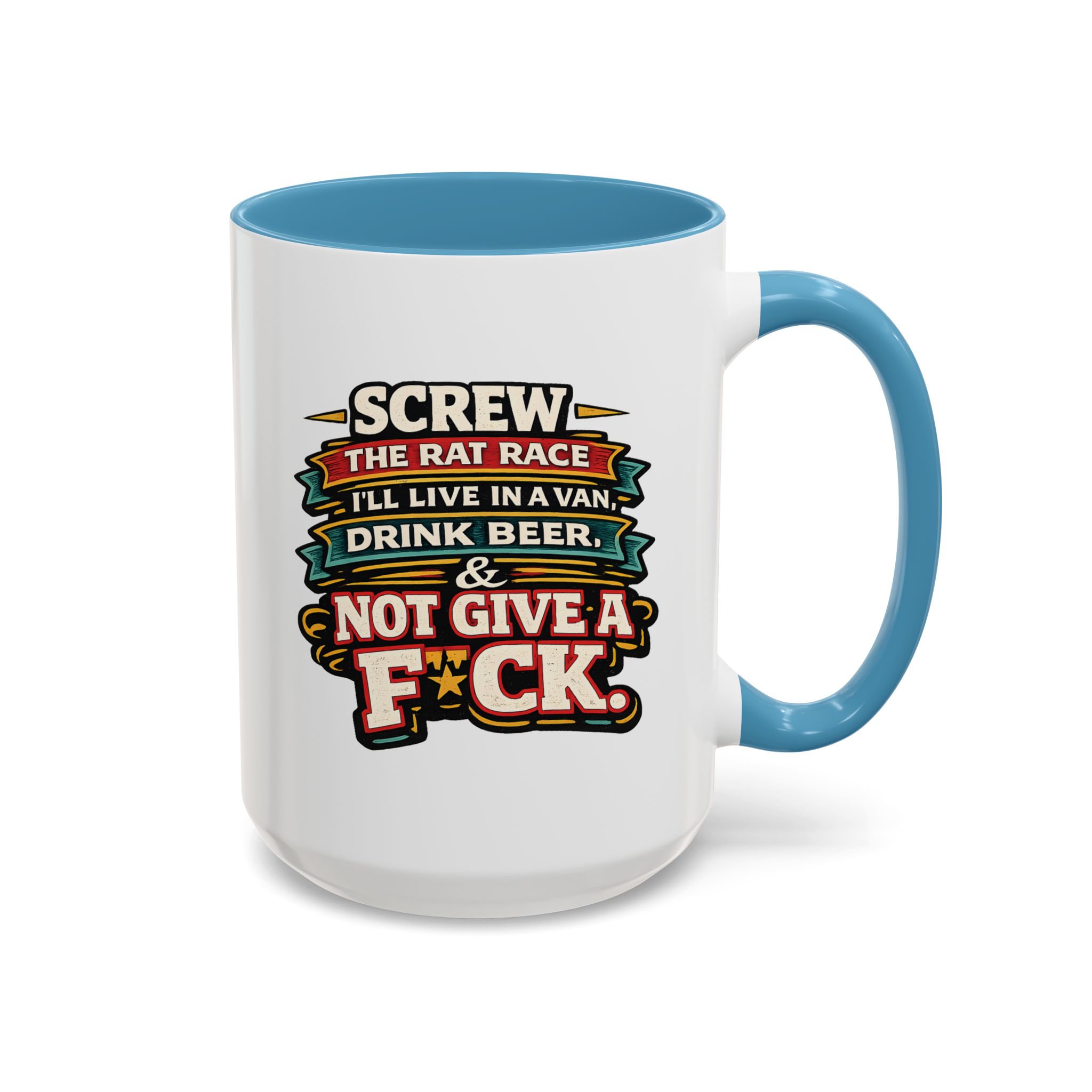 Accent Coffee Mug (11, 15oz) — "Screw The Rat Race" Design F**K-Line